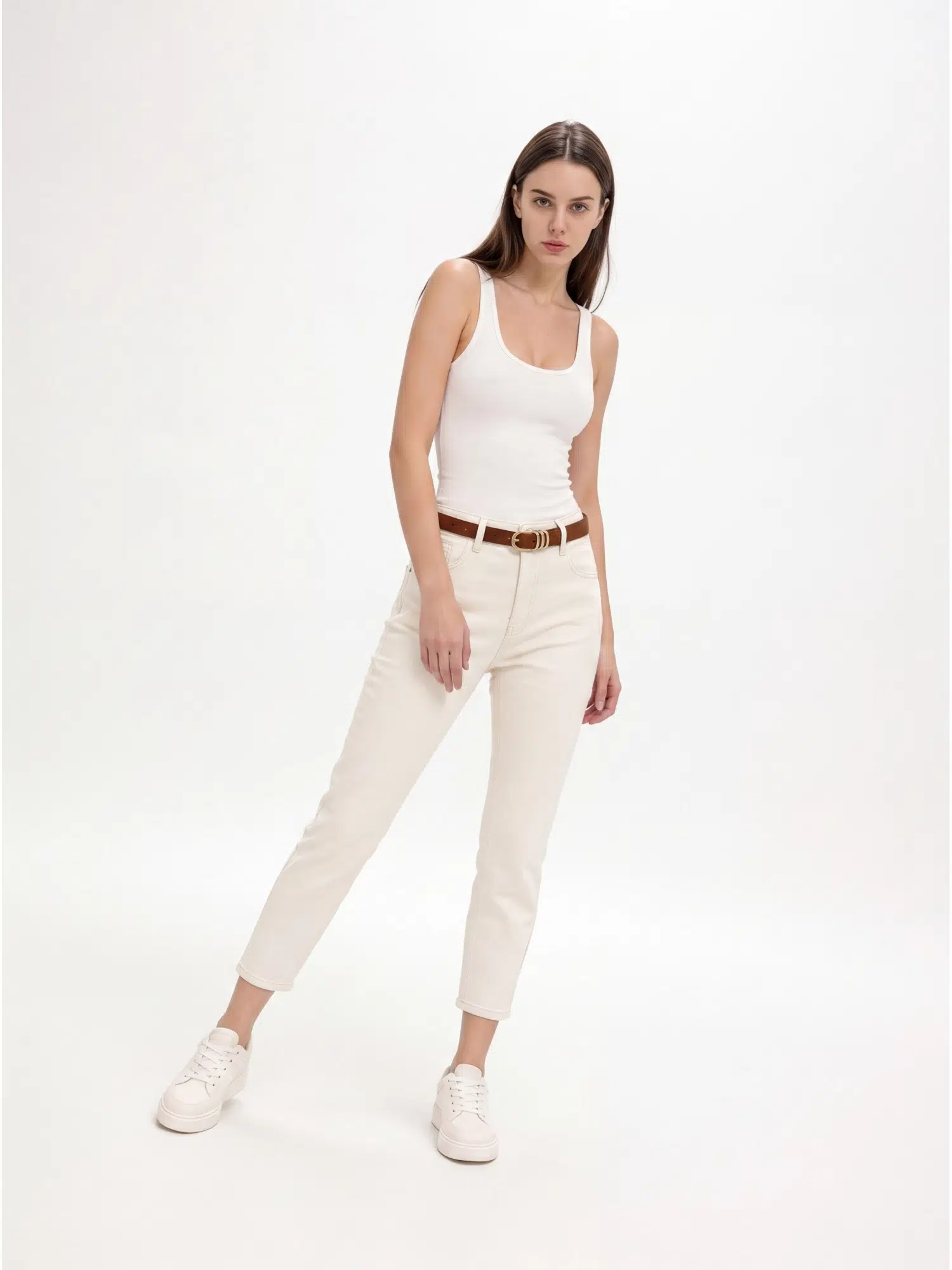 Asimetrik Paça Kemerli Kot Pantolon D274