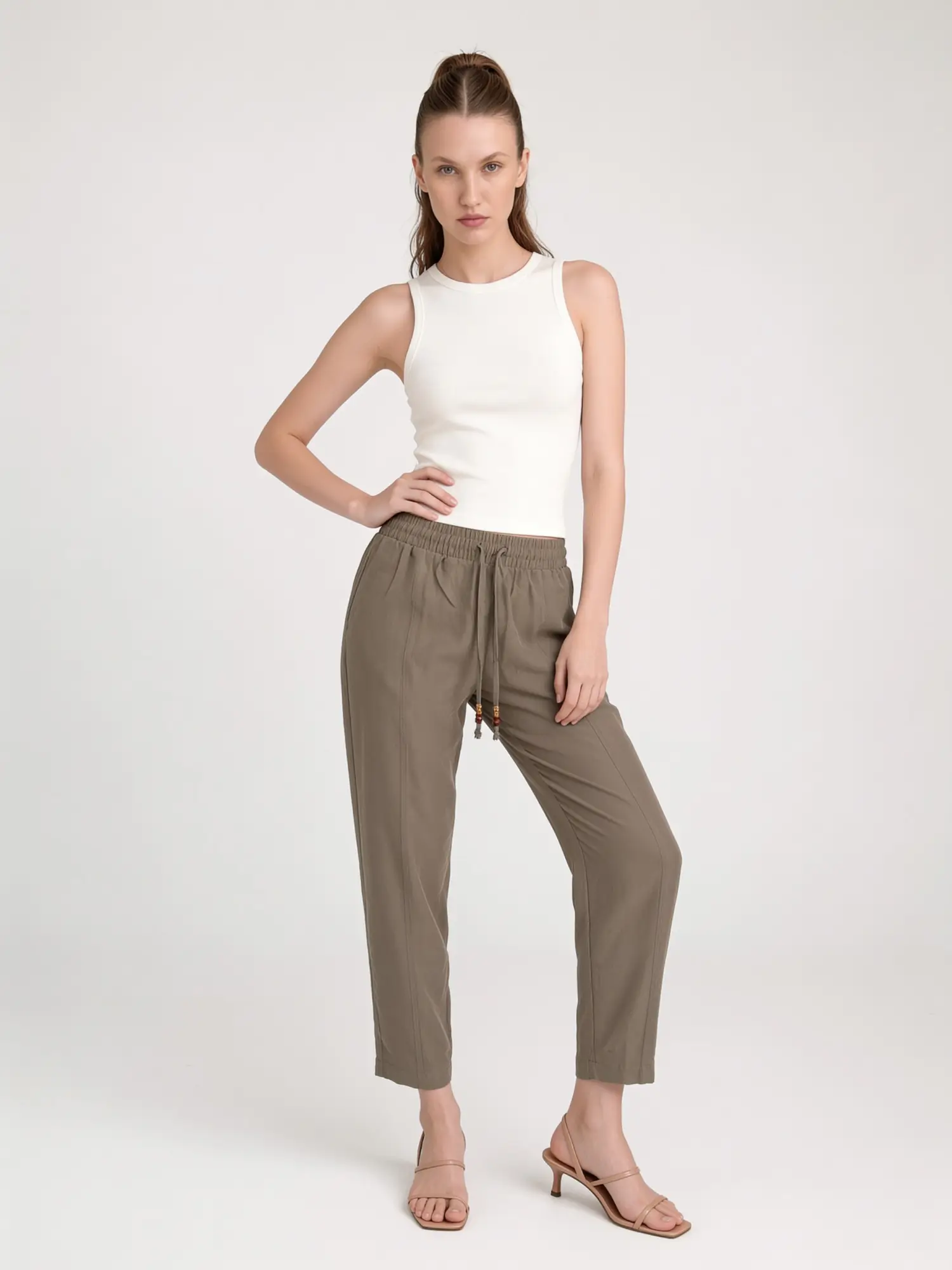 Bağcık Boncuklu Pantolon 16703 - HAKİ