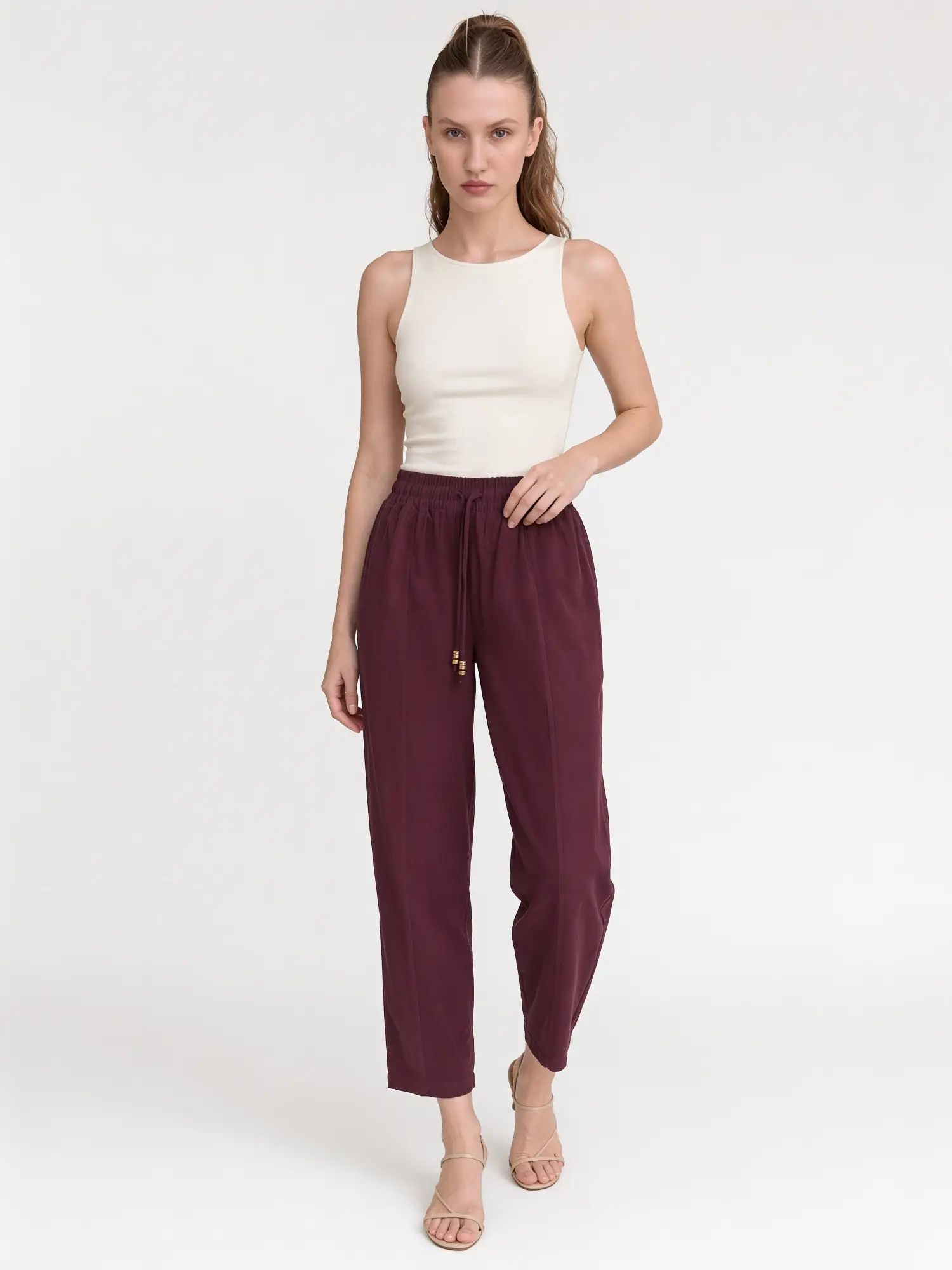 Bağcık Boncuklu Pantolon 16703 - MÜRDÜM