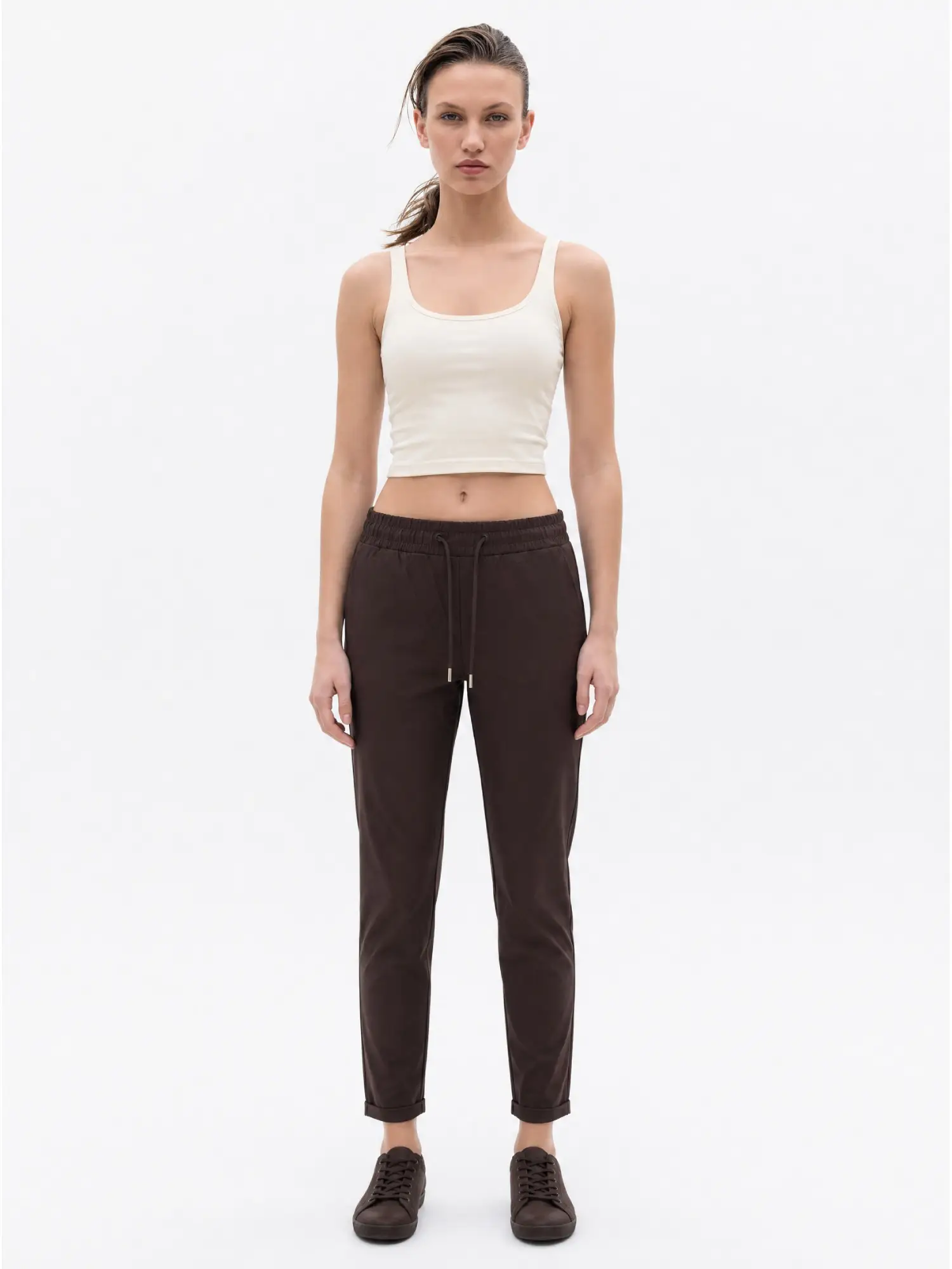 Bel Lastikli Bağlamalı Pantolon X-154 - KOYU KAHVE