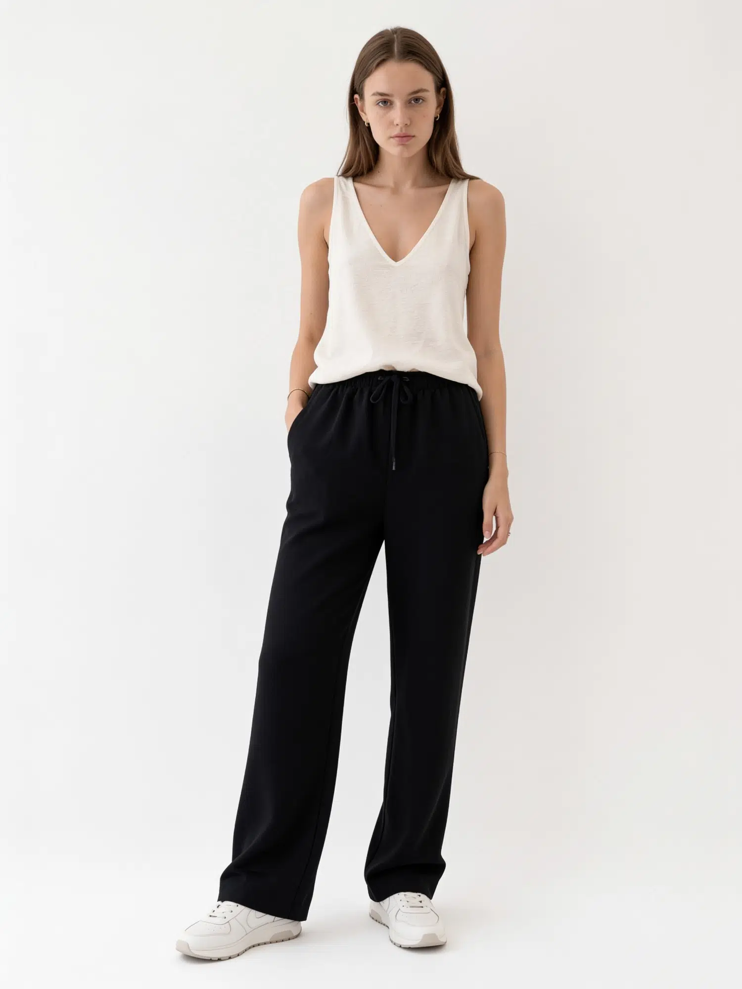 Bel Lastikli Bol Paça Pantolon S16372 - SİYAH