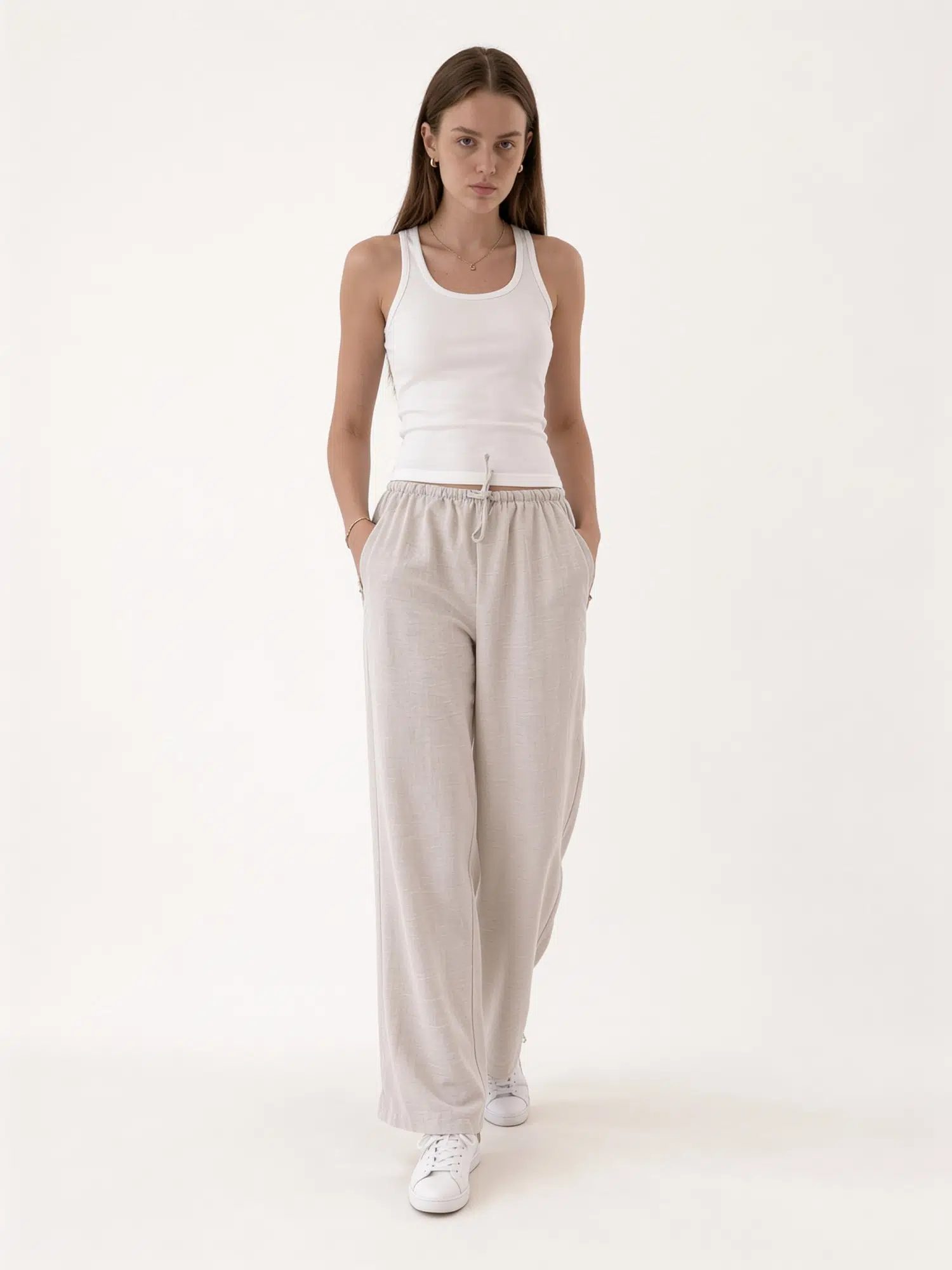 Bel Lastikli Bol Paça Pantolon S16372 - BEJ