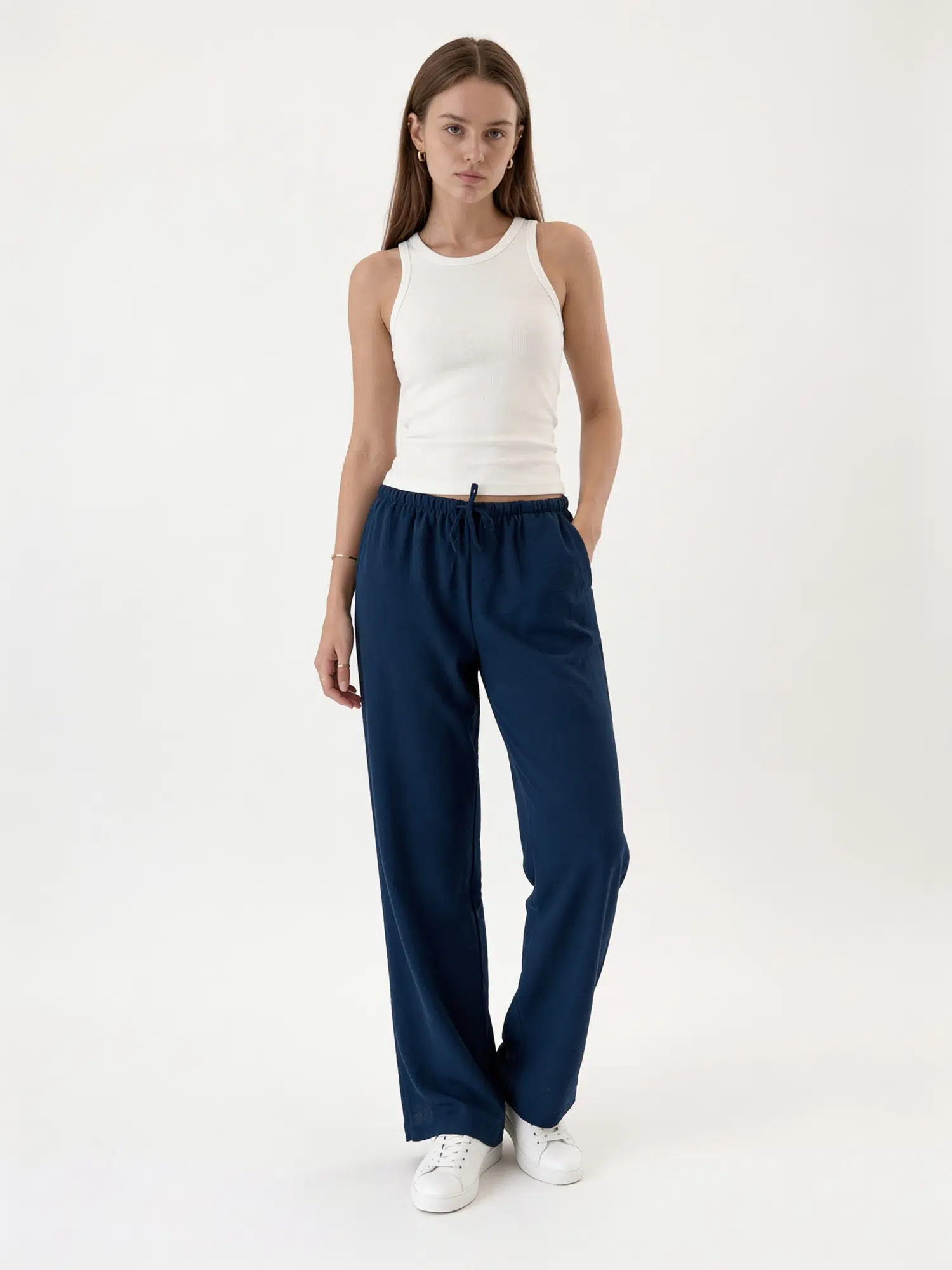 Bel Lastikli Bol Paça Pantolon S16372 - LACİVERT