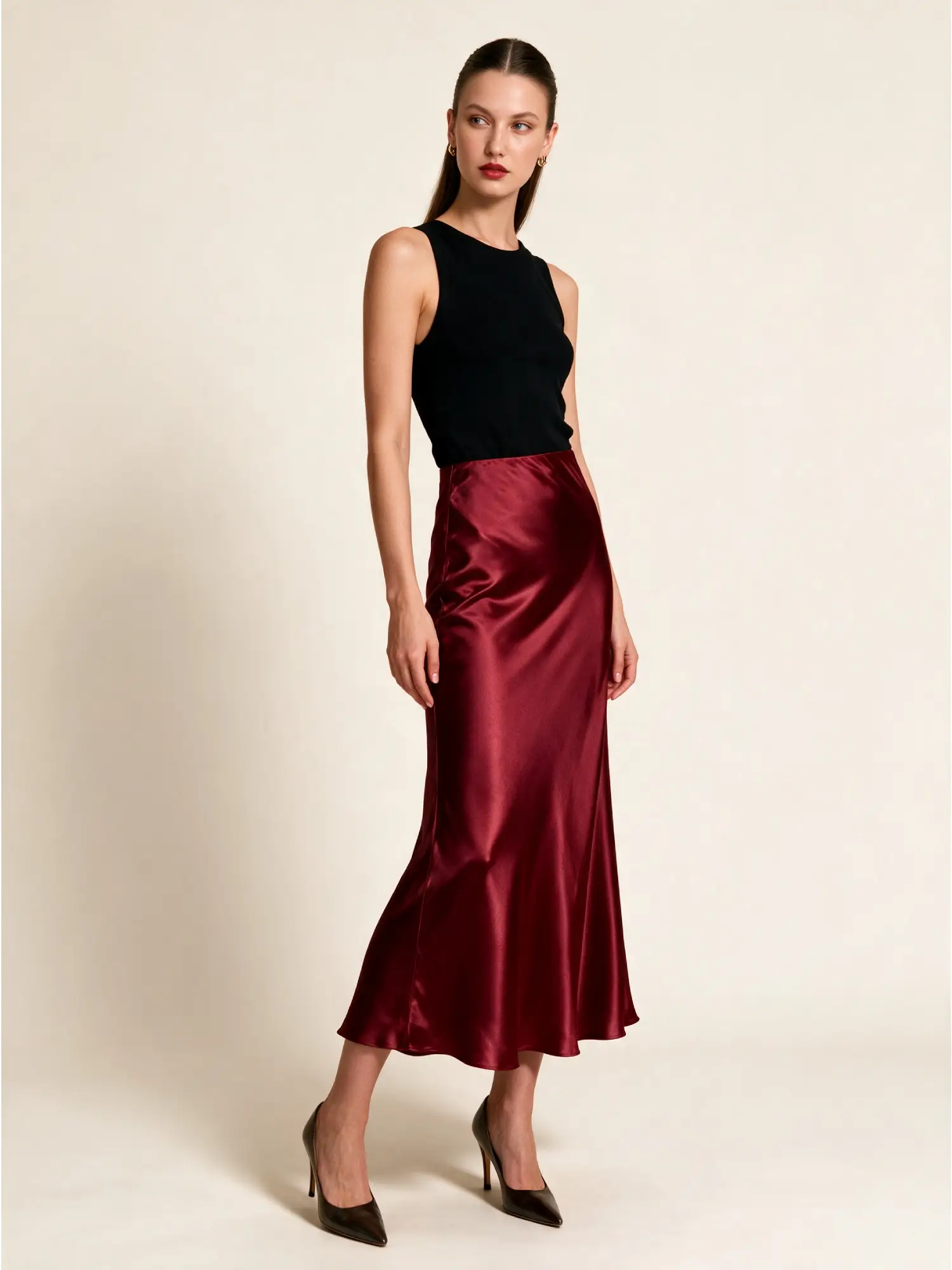 Bel Lastikli Saten Etek 17785 - BORDO
