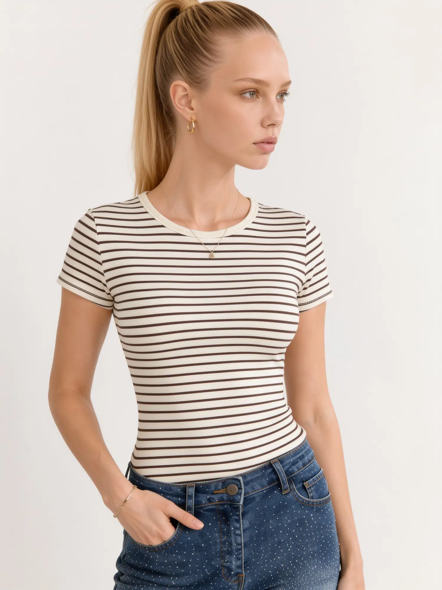 Bisiklet Yaka Çizgili Tshirt S19598