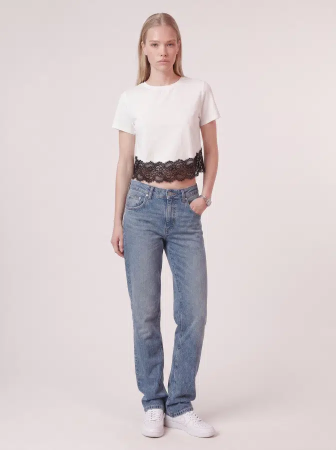 Bisiklet Yaka Dantel Detay Tshirt 3001 - BEYAZ