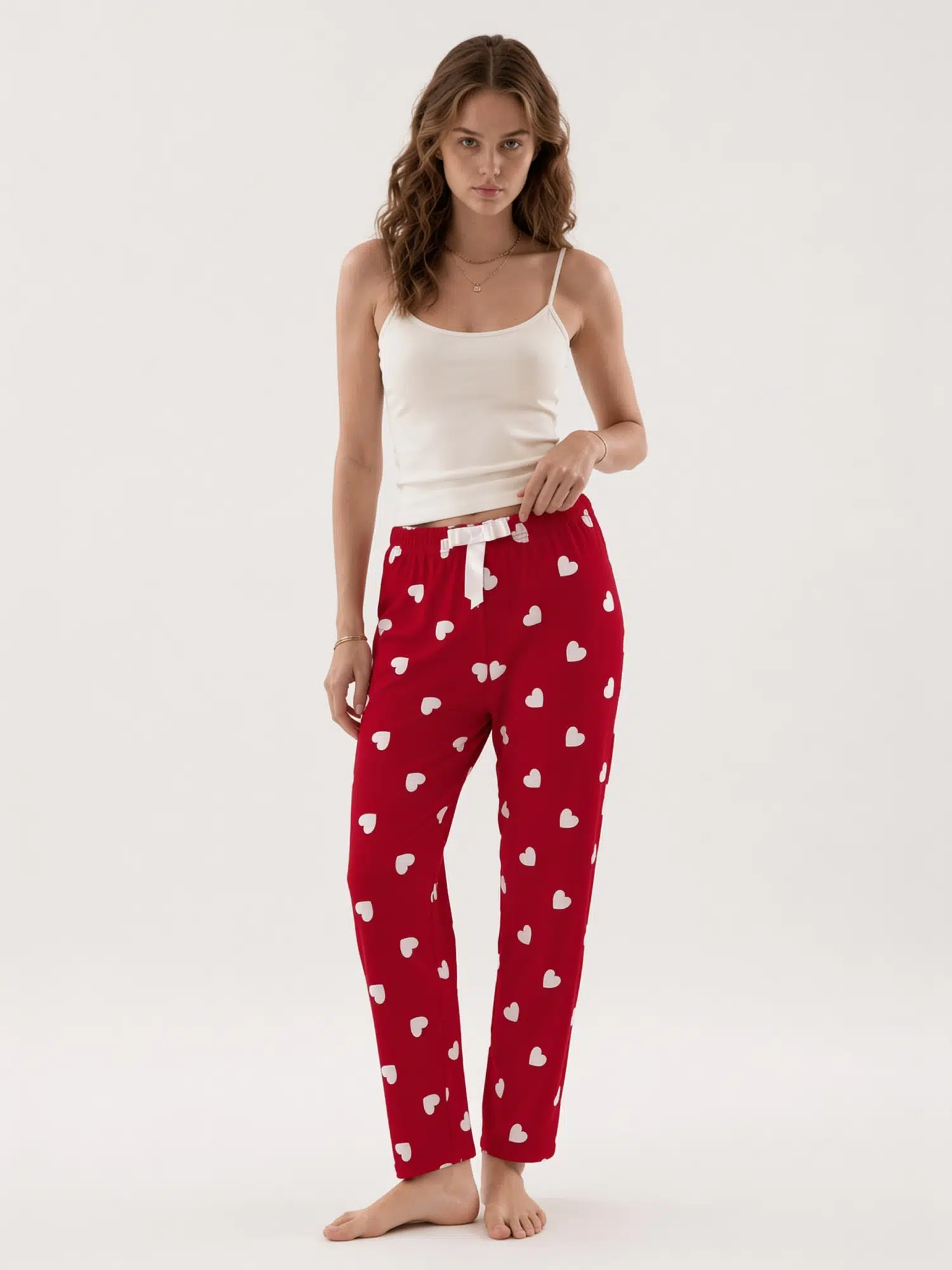 Büyük Kalp Baskılı Pijama Altı 4522 - KIRMIZI