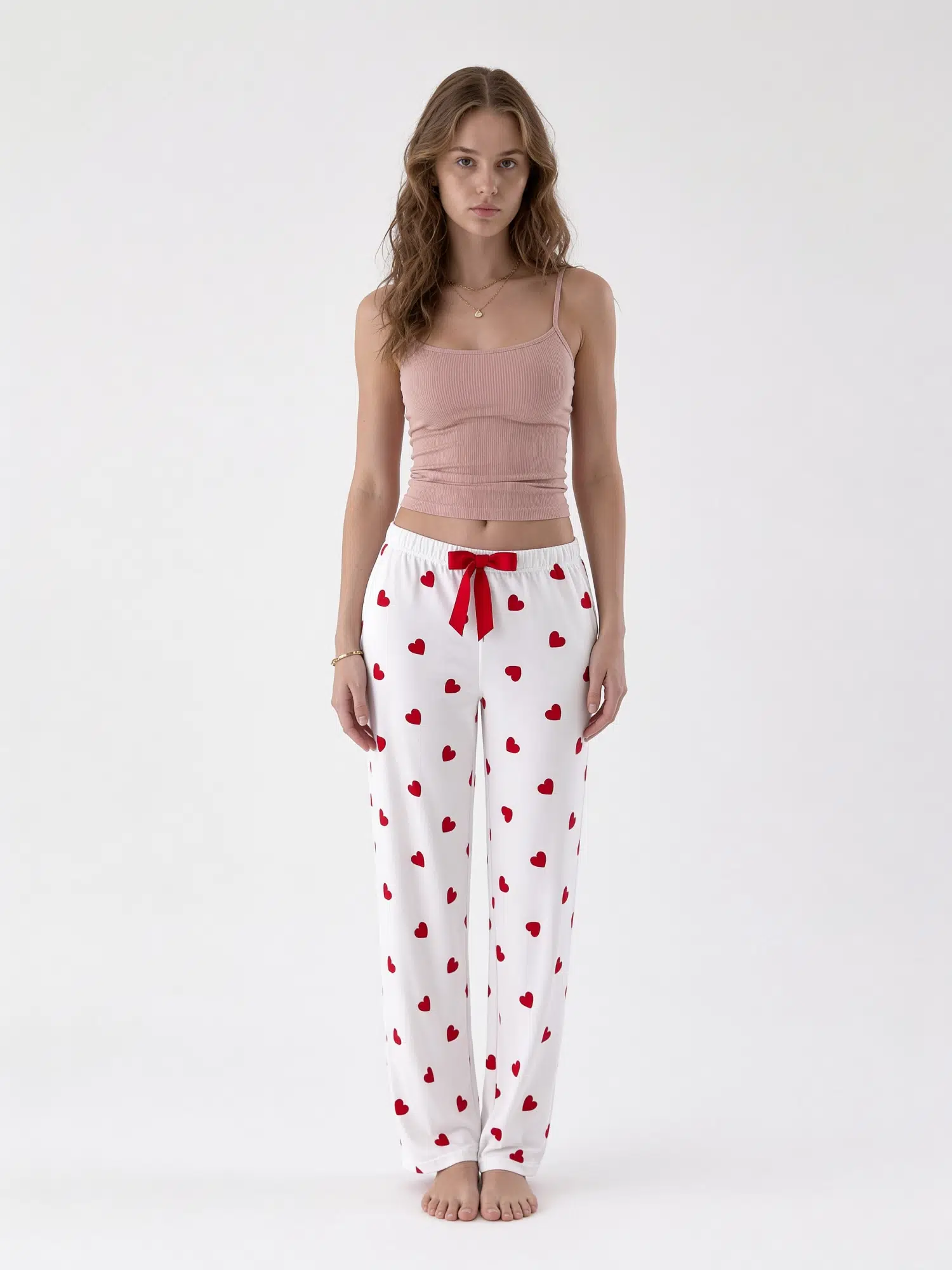 Büyük Kalp Baskılı Pijama Altı 4522 - BEYAZ