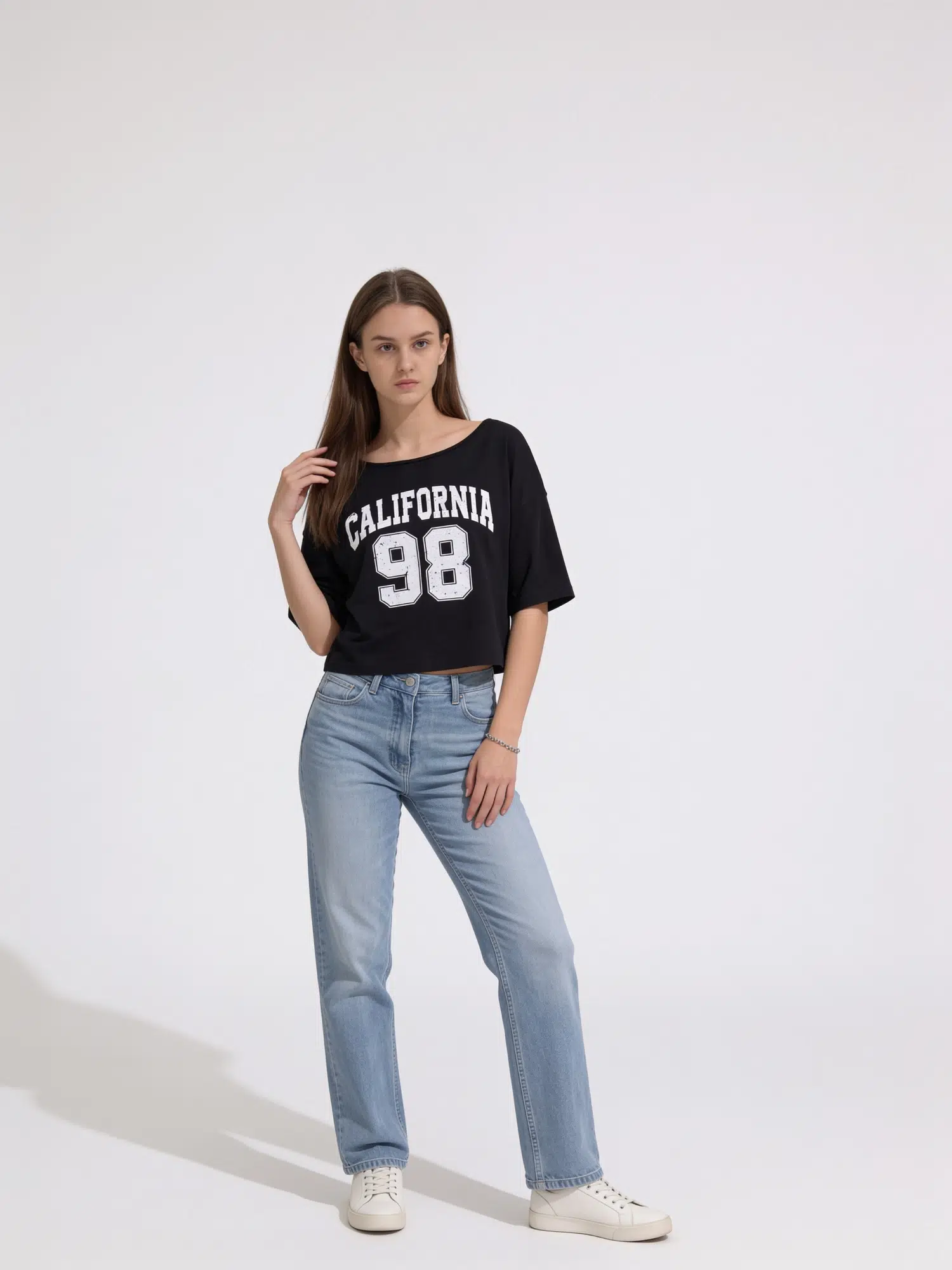 California Baskılı Yarasa Kol Tshirt 8813 - SİYAH