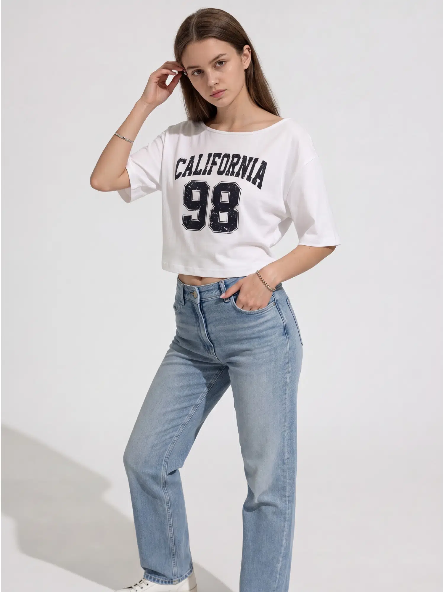 California Baskılı Yarasa Kol Tshirt 8813