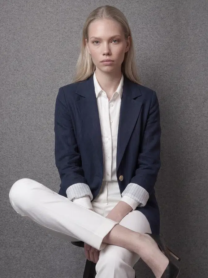 Çizgi Detay Keten Blazer Ceket 6023-3 - LACİVERT
