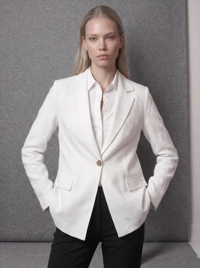 Çizgi Detay Keten Blazer Ceket 6023-3 - EKRU
