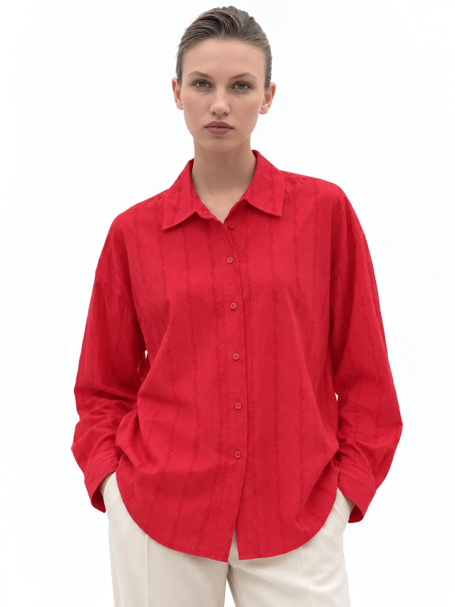 Çizgi Nakışlı Oversize Gömlek 27038