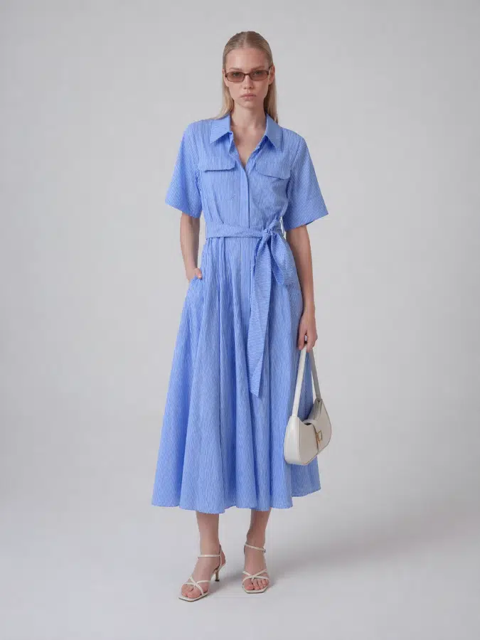 Çizgili Kuşaklı Elbise LS00587