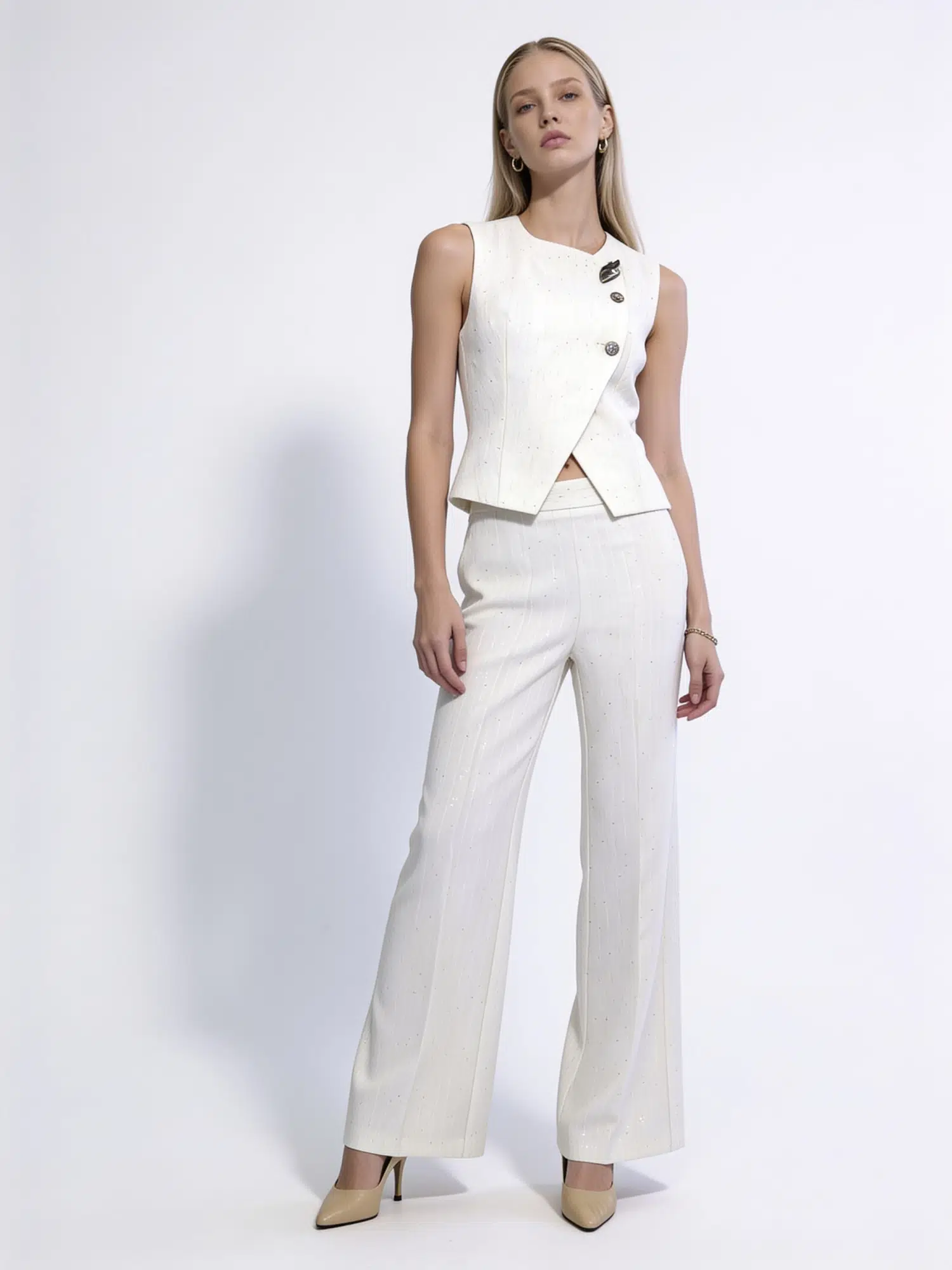 Çizgili Pullu Yelek Pantolon Takım D80358