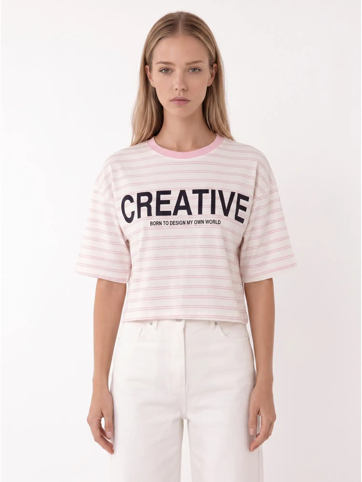 Creative Yazılı Salaş Kısa Tshirt 8855