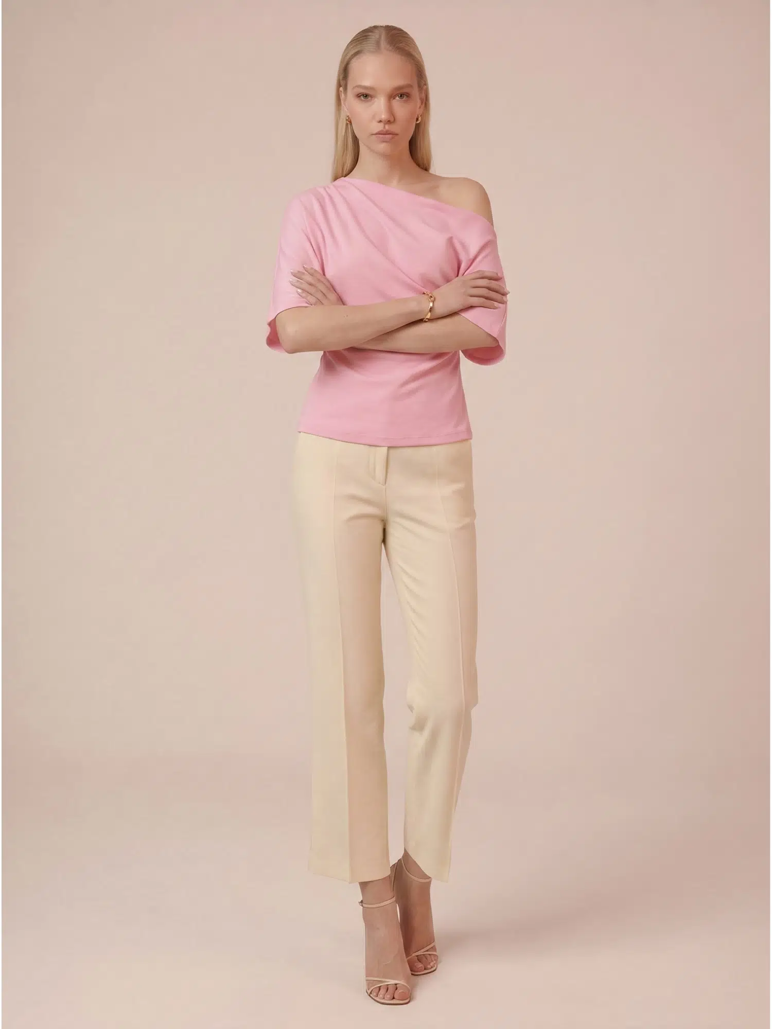 Drape Detaylı Asimetrik Bluz N26-2270 - PEMBE