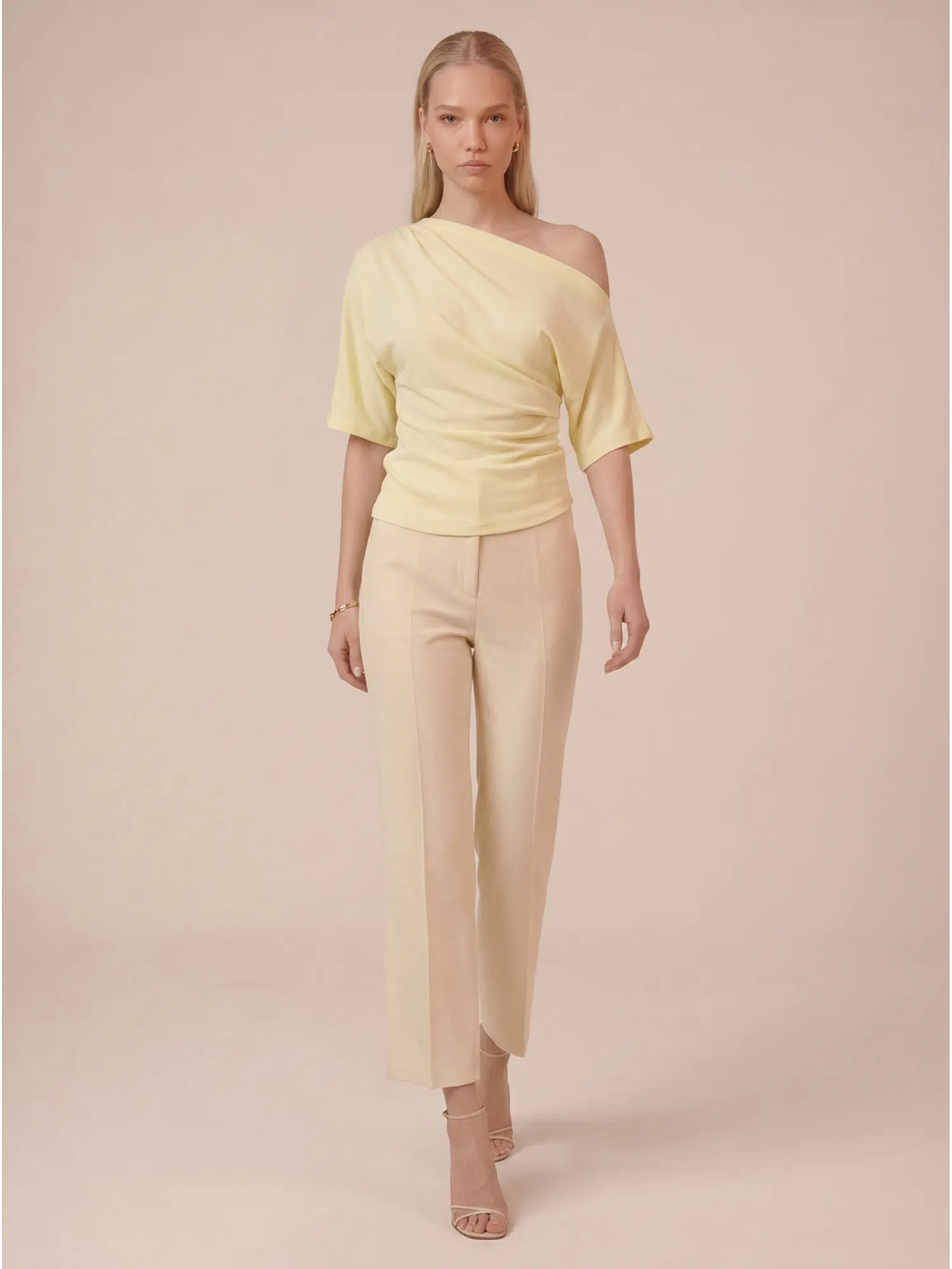Drape Detaylı Asimetrik Bluz N26-2270 - SARI