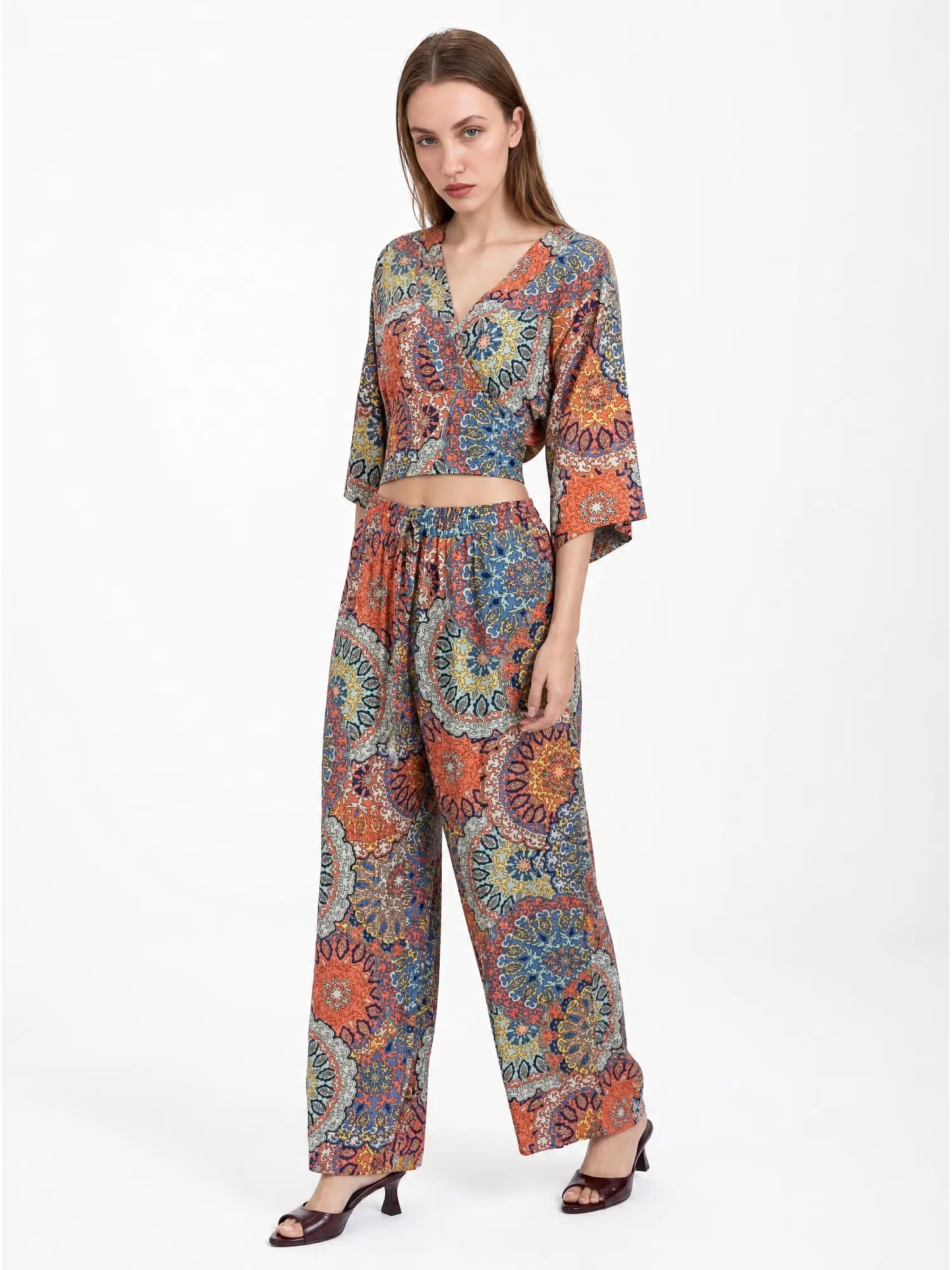 Etnik Desenli Bluz Pantolon Takım 6697