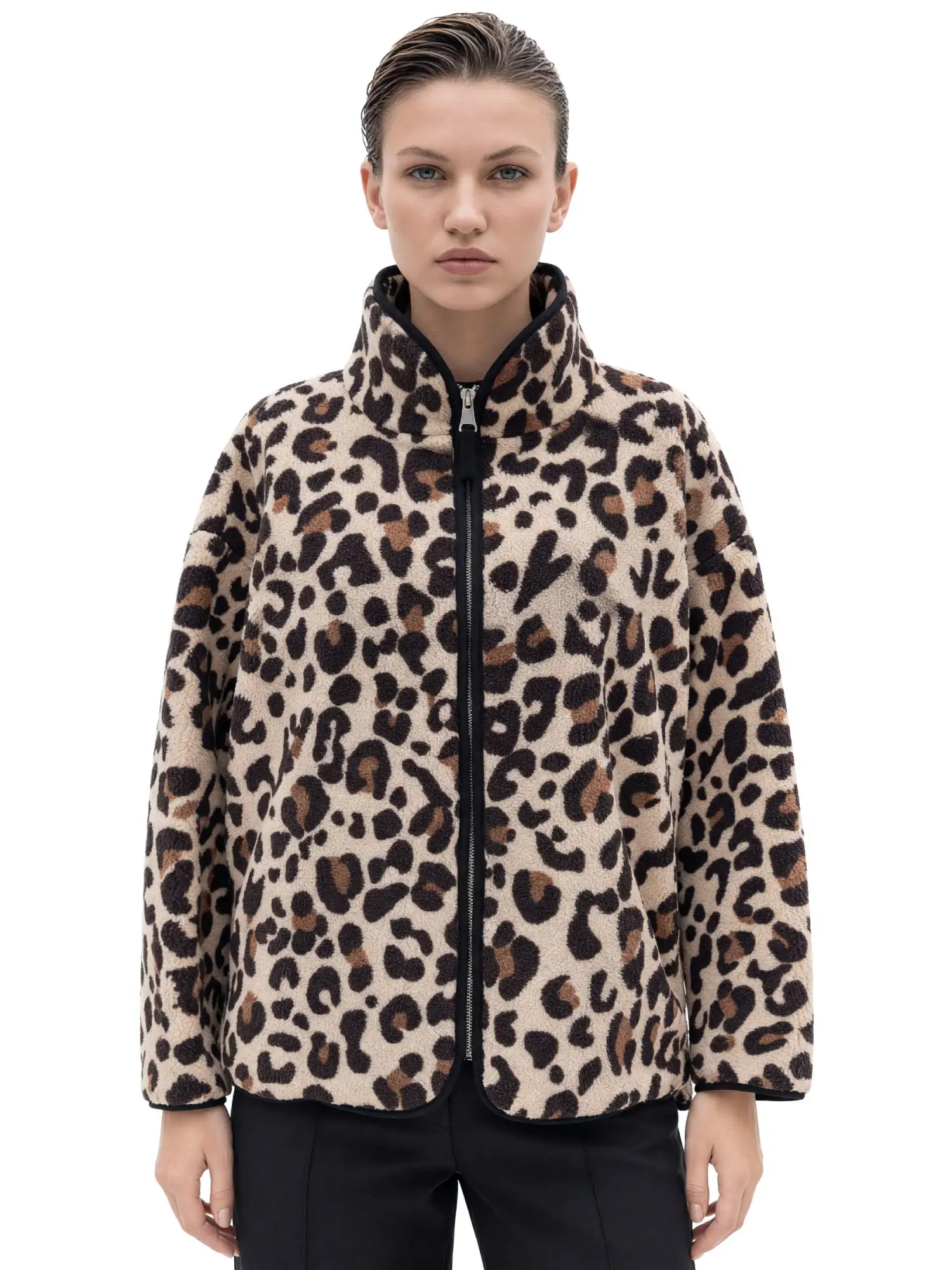 Fermuarlı Leopar Peluş Mont 23228