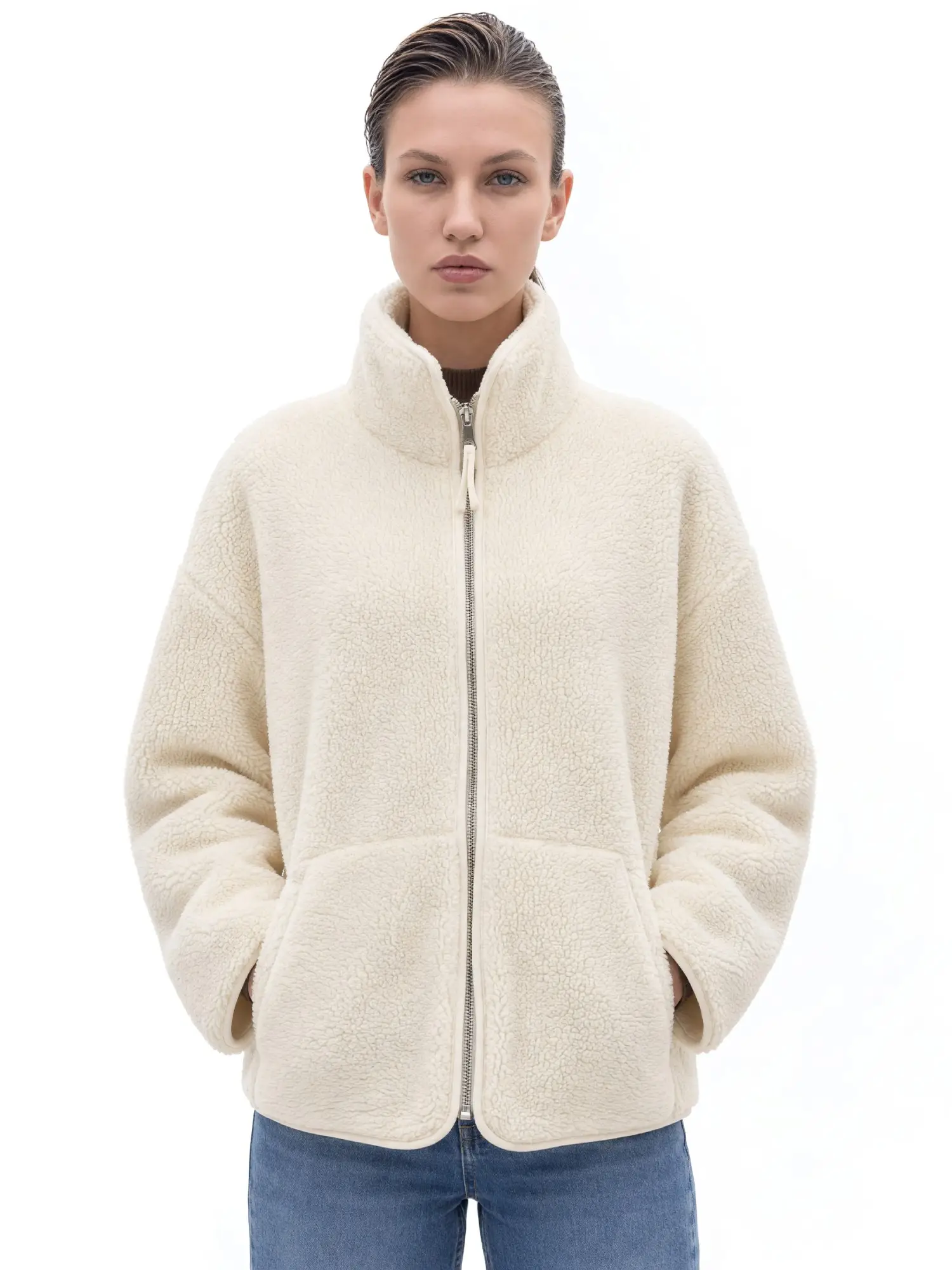 Fermuarlı Peluş Mont 23236 - KREM