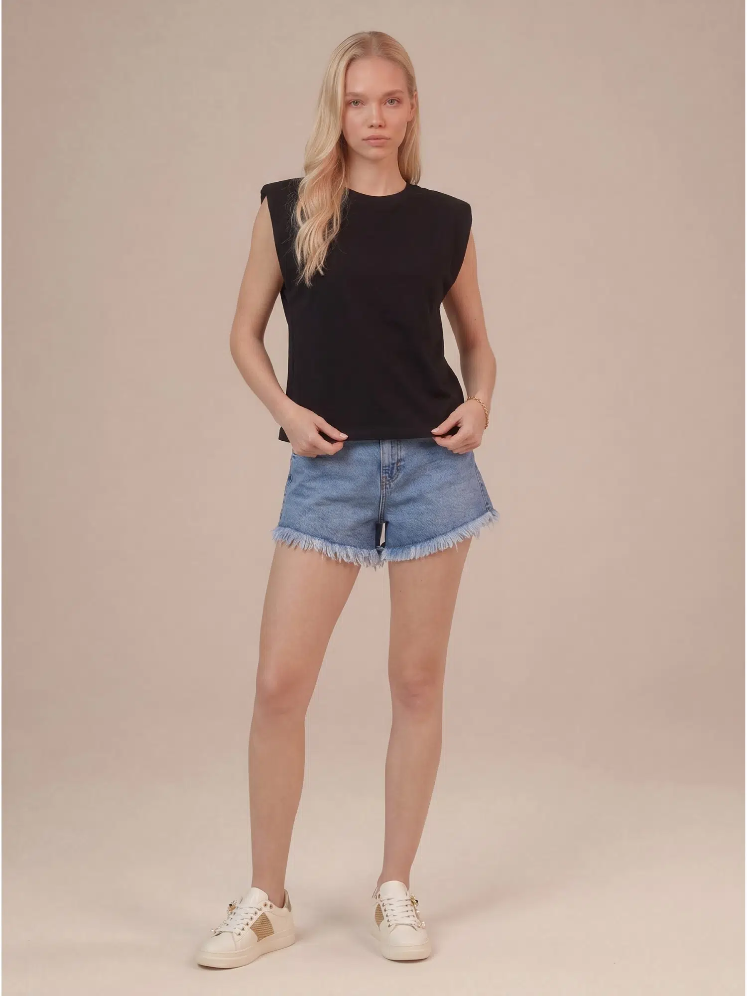Geniş Kol Vatkalı Tshirt 17539 - SİYAH