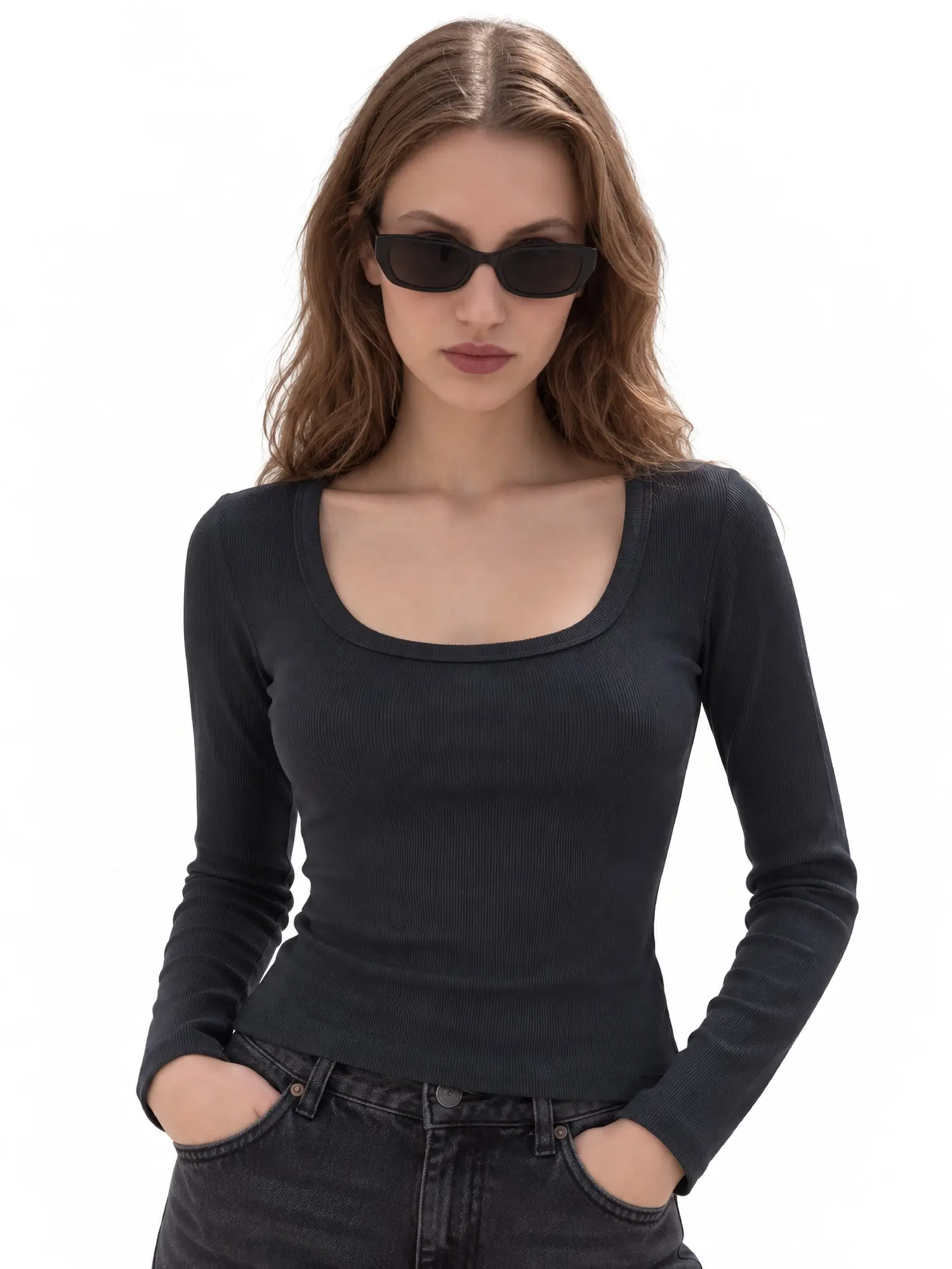 Geniş Yaka Basic Bluz 472 - SİYAH