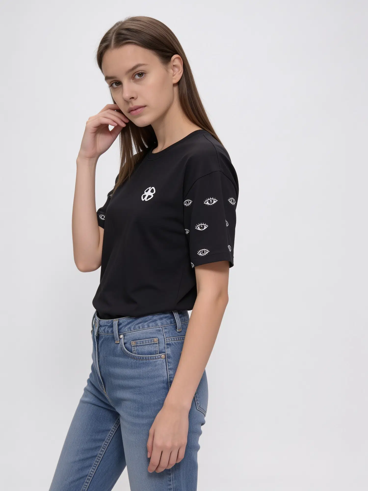 Göz Baskılı Tshirt 8480 - SİYAH