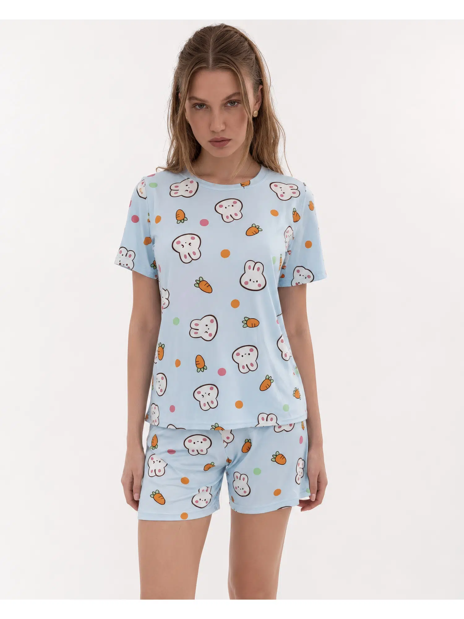 Havuç Tavşanlı Şortlu Pijama Takımı 3101