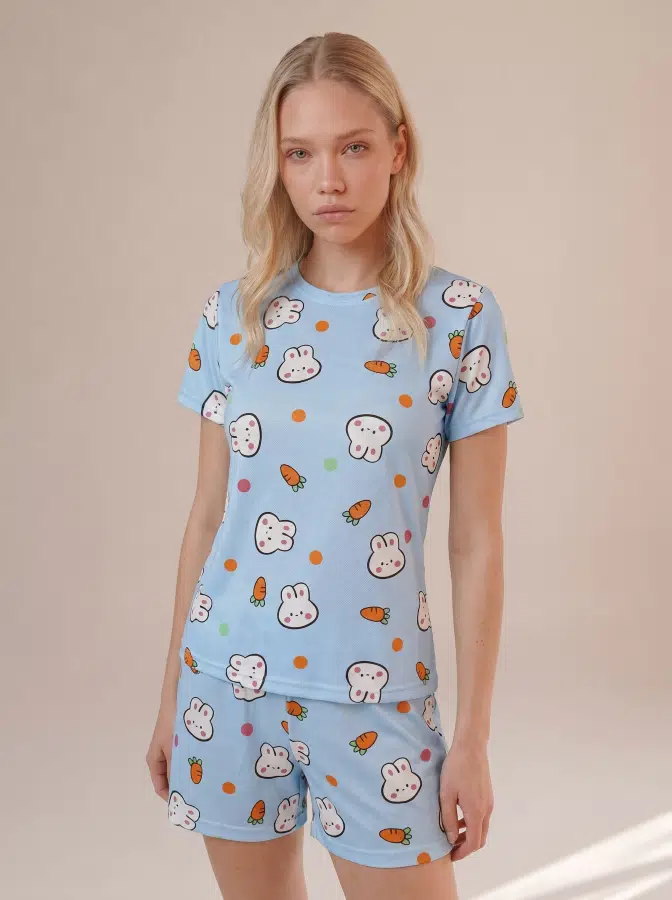 Havuç Tavşanlı Şortlu Pijama Takımı 3101