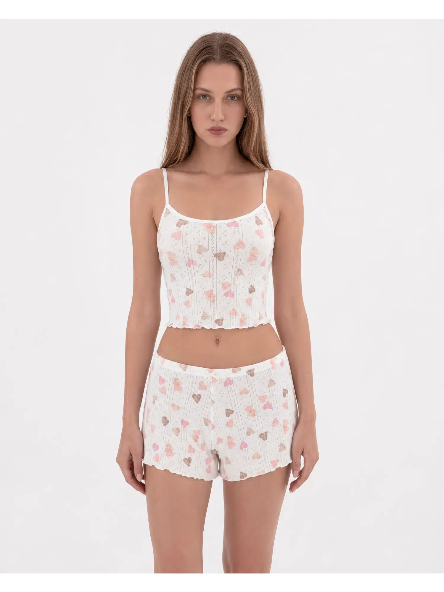 Kalp Desenli Şortlu Pijama Takımı 3201