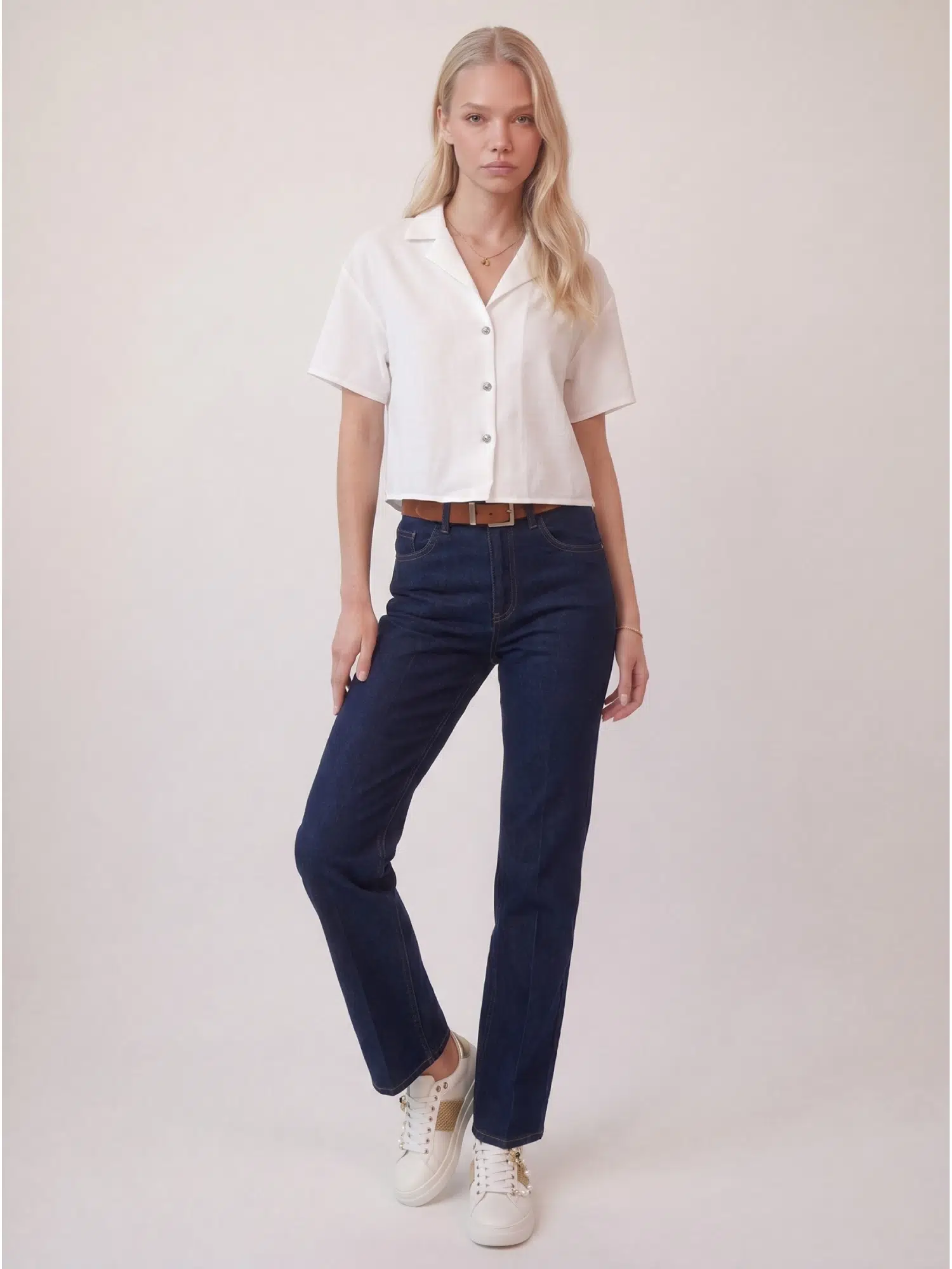 Kemerli Ütü Çizgili Kot Pantolon D-859