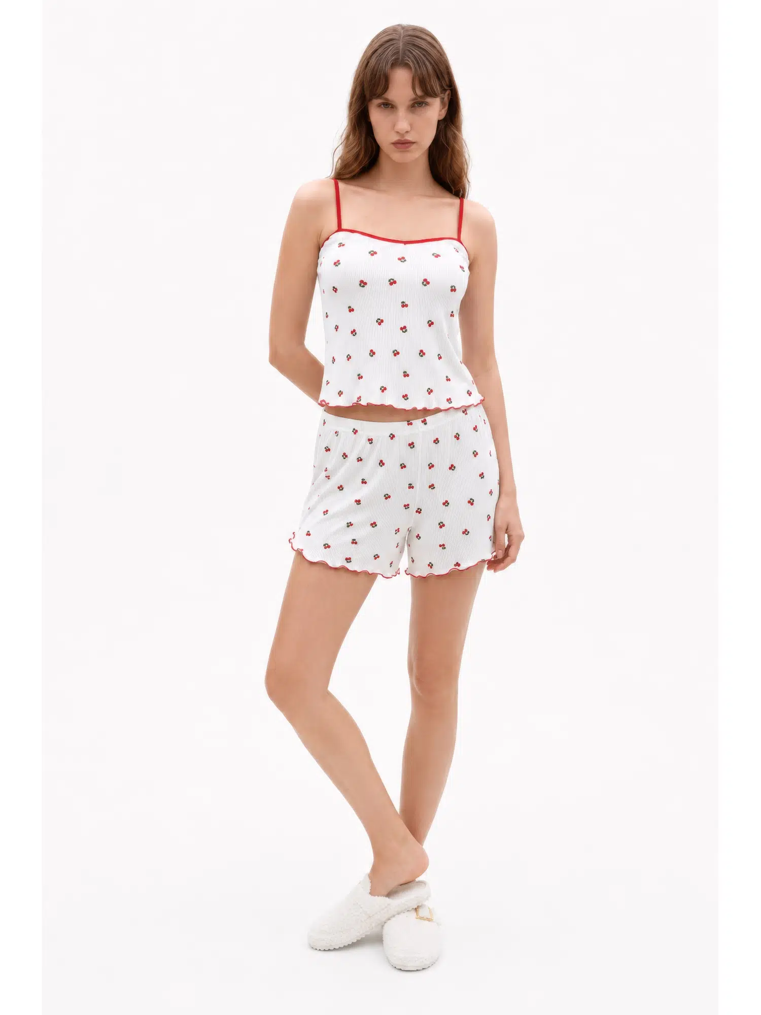 Kiraz Desenli Kapsız Şortlu Pijama Takımı 3302