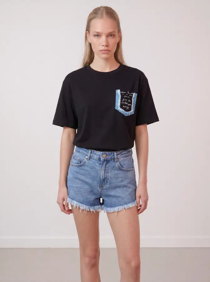 Kot Cep Detaylı Tshirt 20686 - SİYAH