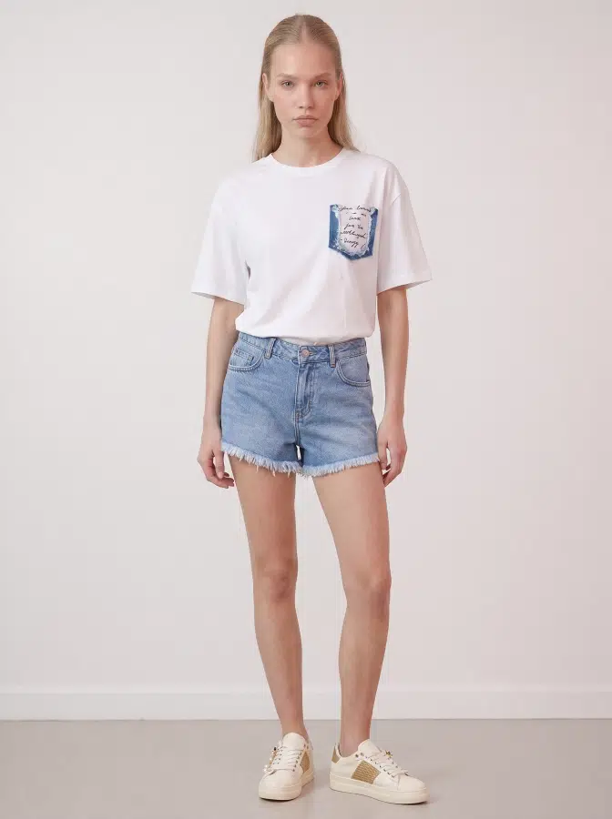 Kot Cep Detaylı Tshirt 20686 - EKRU