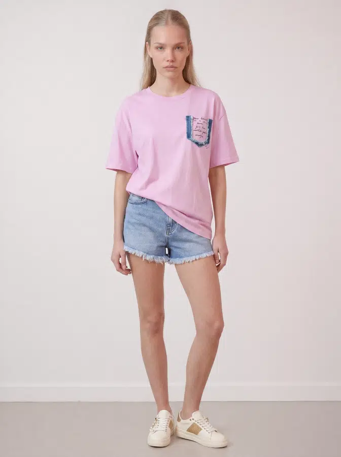 Kot Cep Detaylı Tshirt 20686 - PEMBE