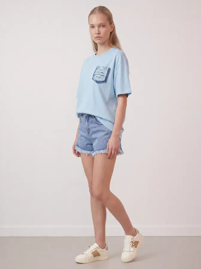 Kot Cep Detaylı Tshirt 20686 - BEBE MAVİ