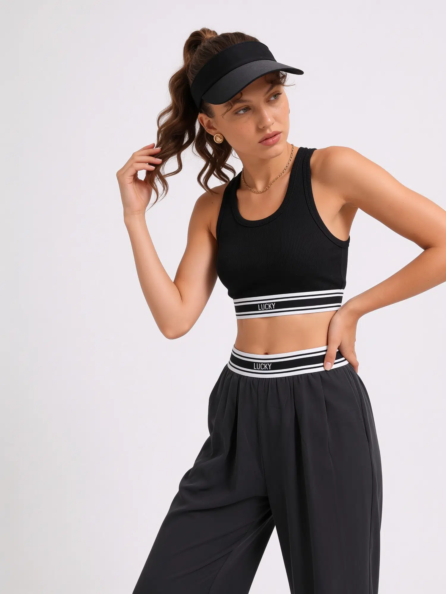 Lastik Detay Crop Atlet 00704 - SİYAH