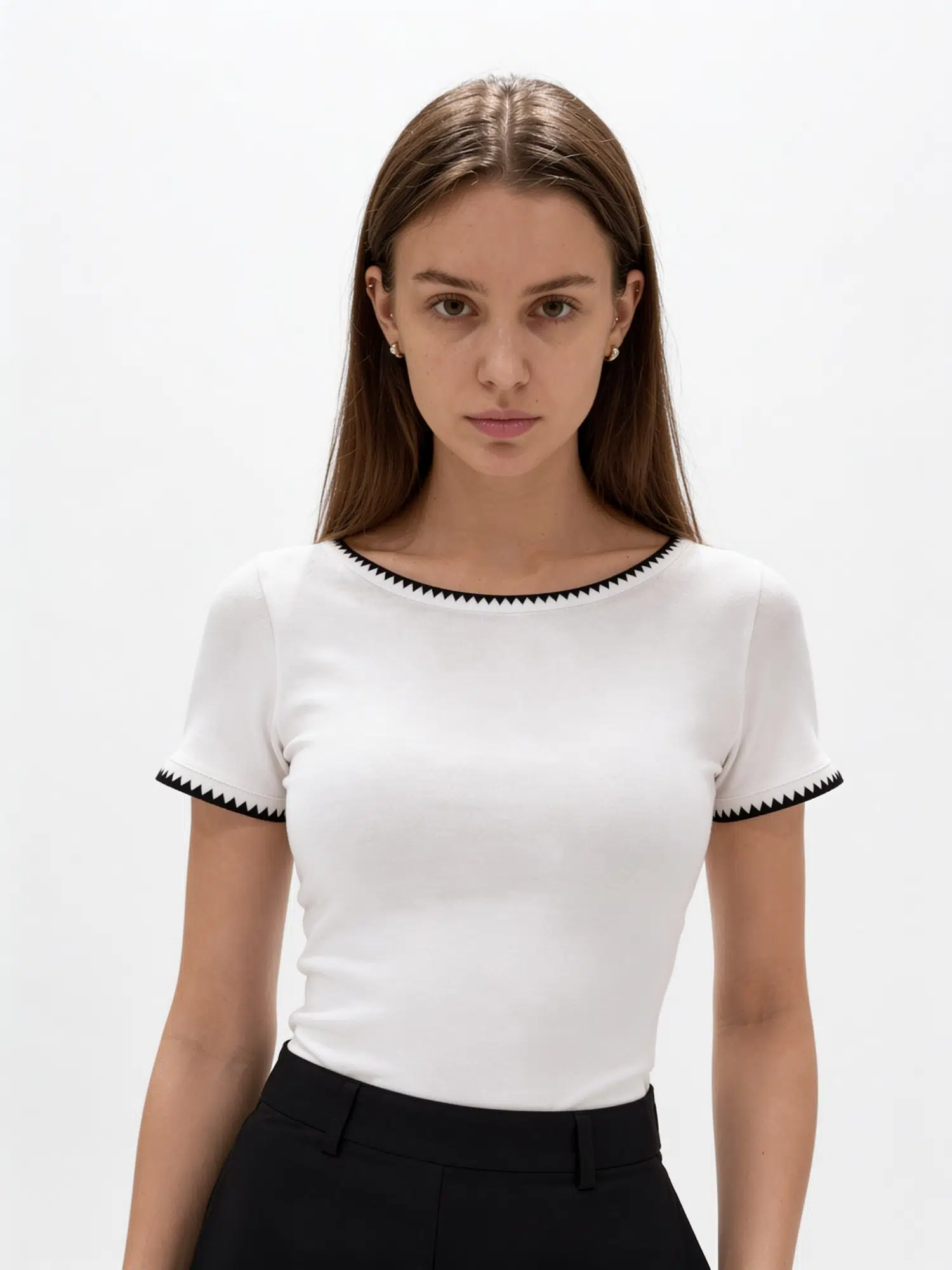 Nakış Detay Bisiklet Yaka Tshirt 17598