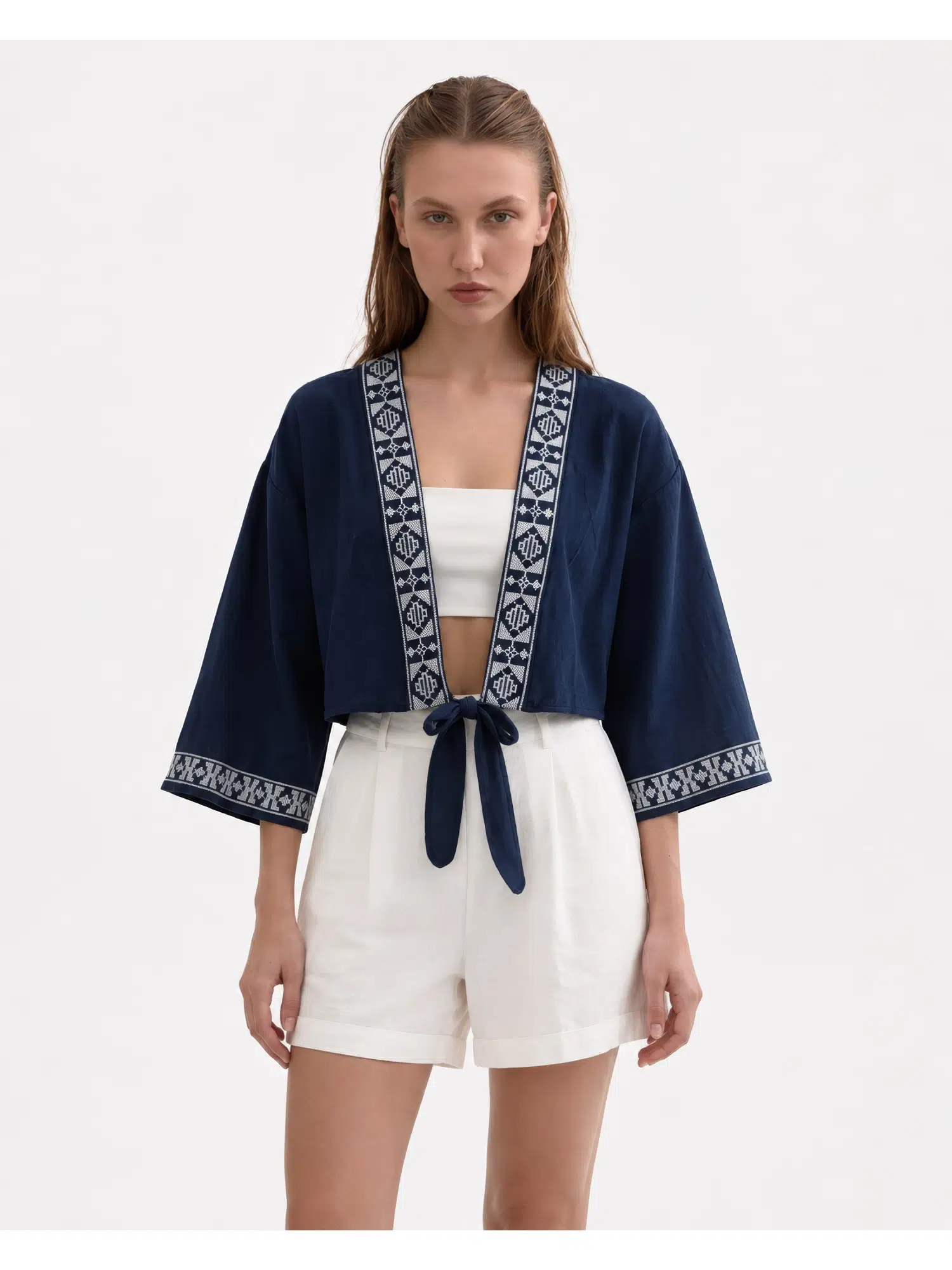 Nakışlı Kısa Kimono 5338 - LACİVERT