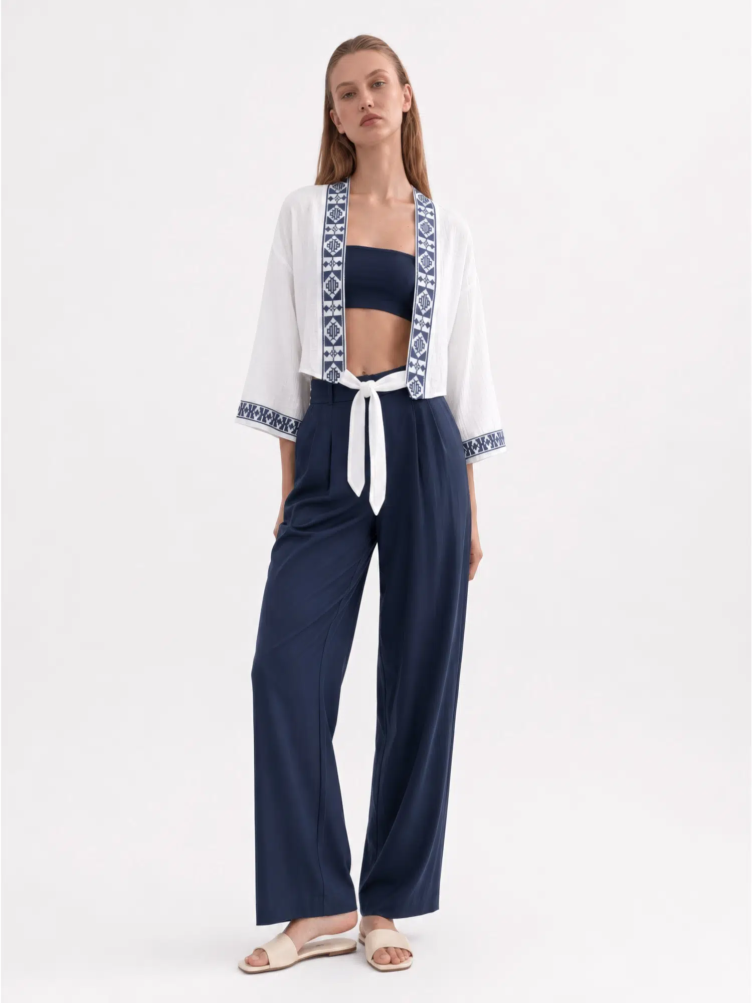 Nakışlı Kısa Kimono 5338 - EKRU
