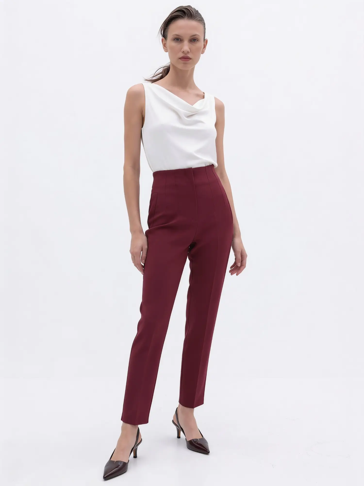 Önü Flatolu Pantolon 5113 - BORDO