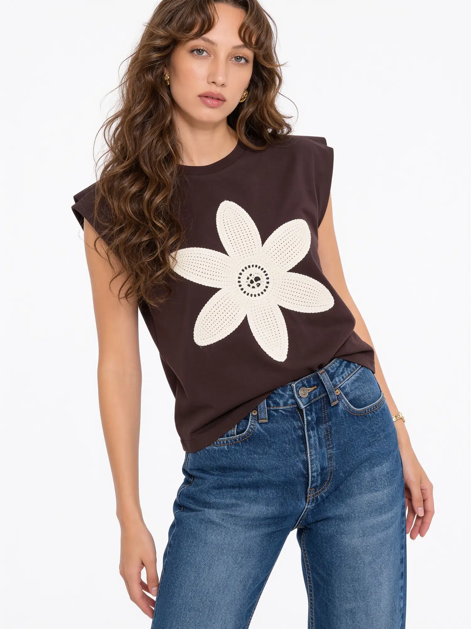 Örgü Çiçek Detaylı Tshirt 02181