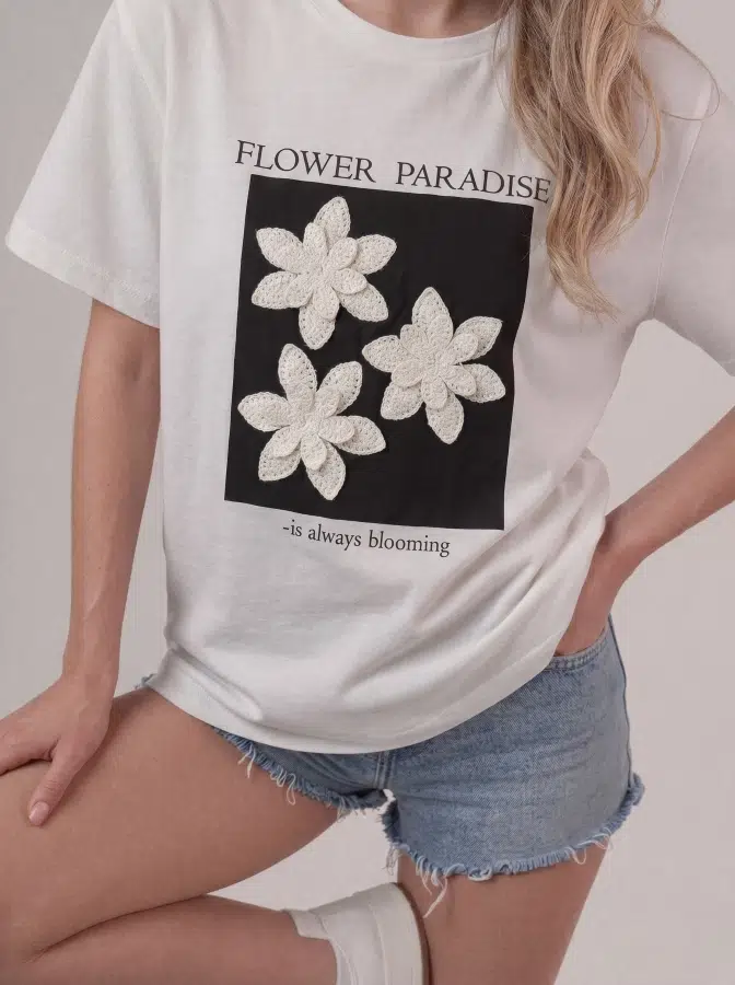 Örgü Çiçekli Tshirt 01877