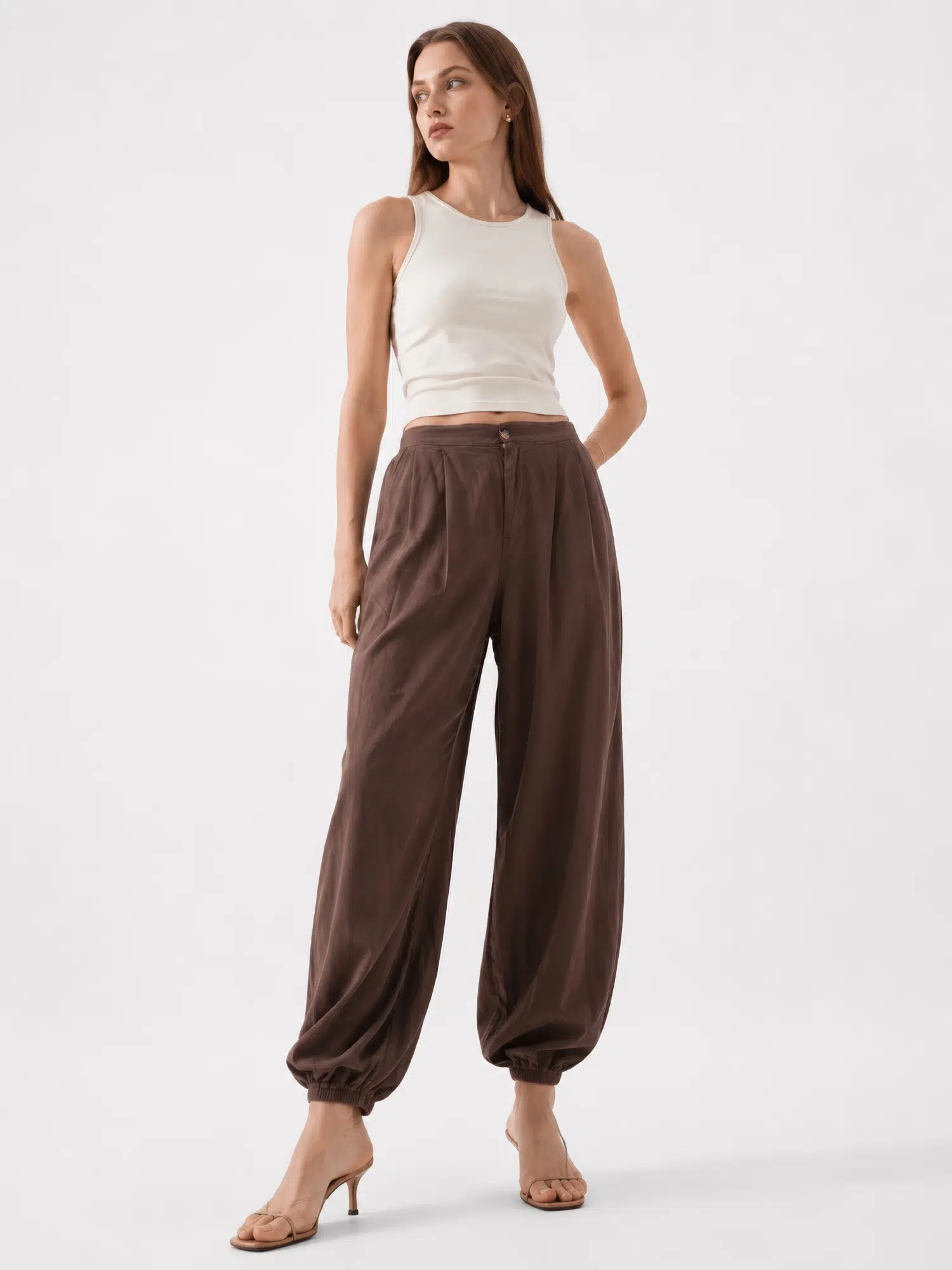 Paçası Lastikli Şalvar Model Pantolon YP5586 - ACI KAHVE