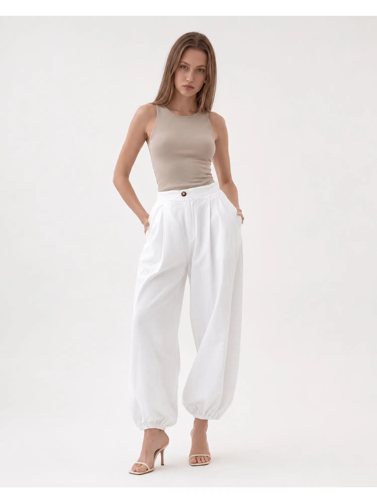 Paçası Lastikli Şalvar Model Pantolon YP5586 - BEYAZ