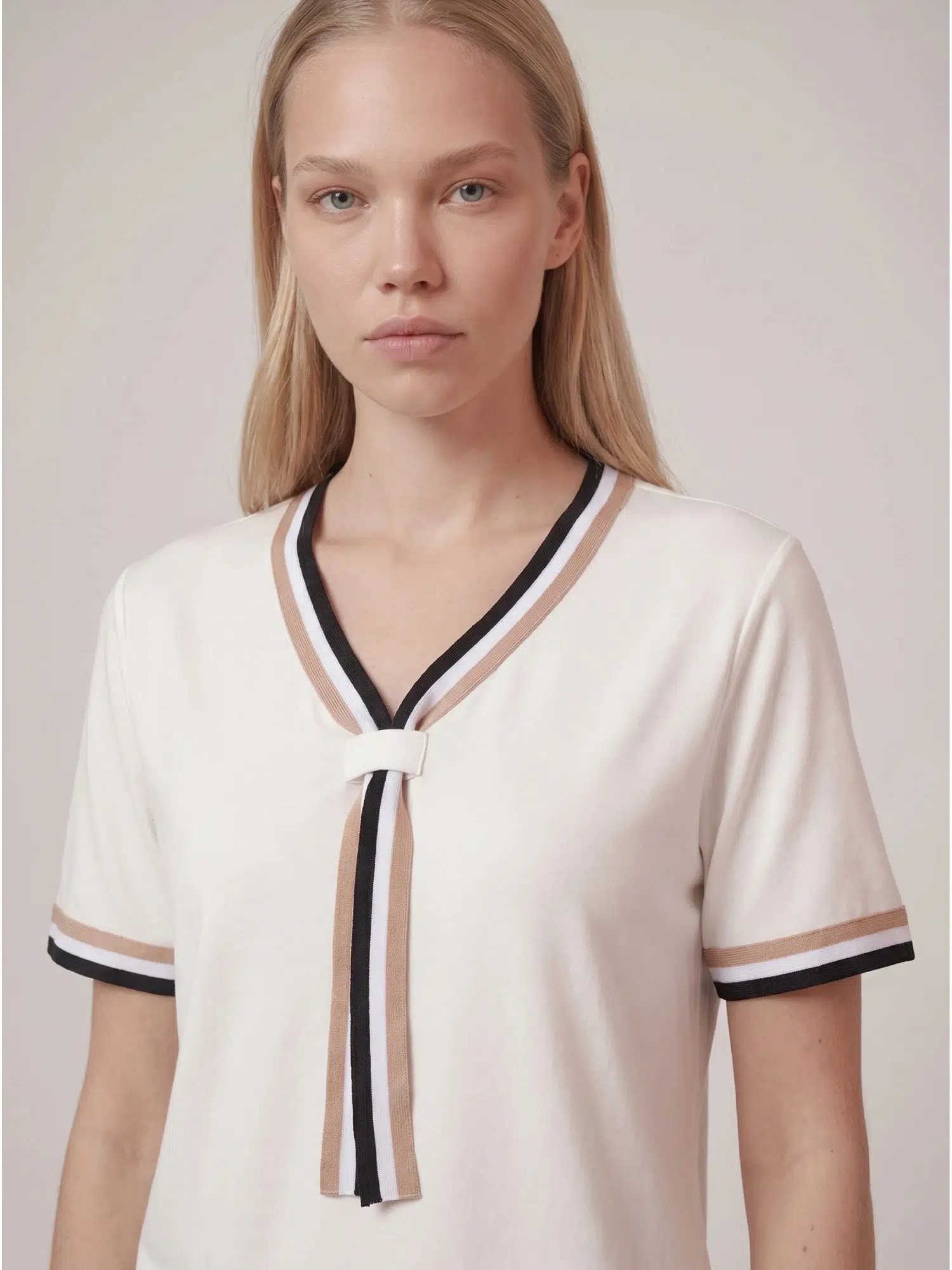 Şeritli Bağlama Detay Tshirt T155 - BEYAZ