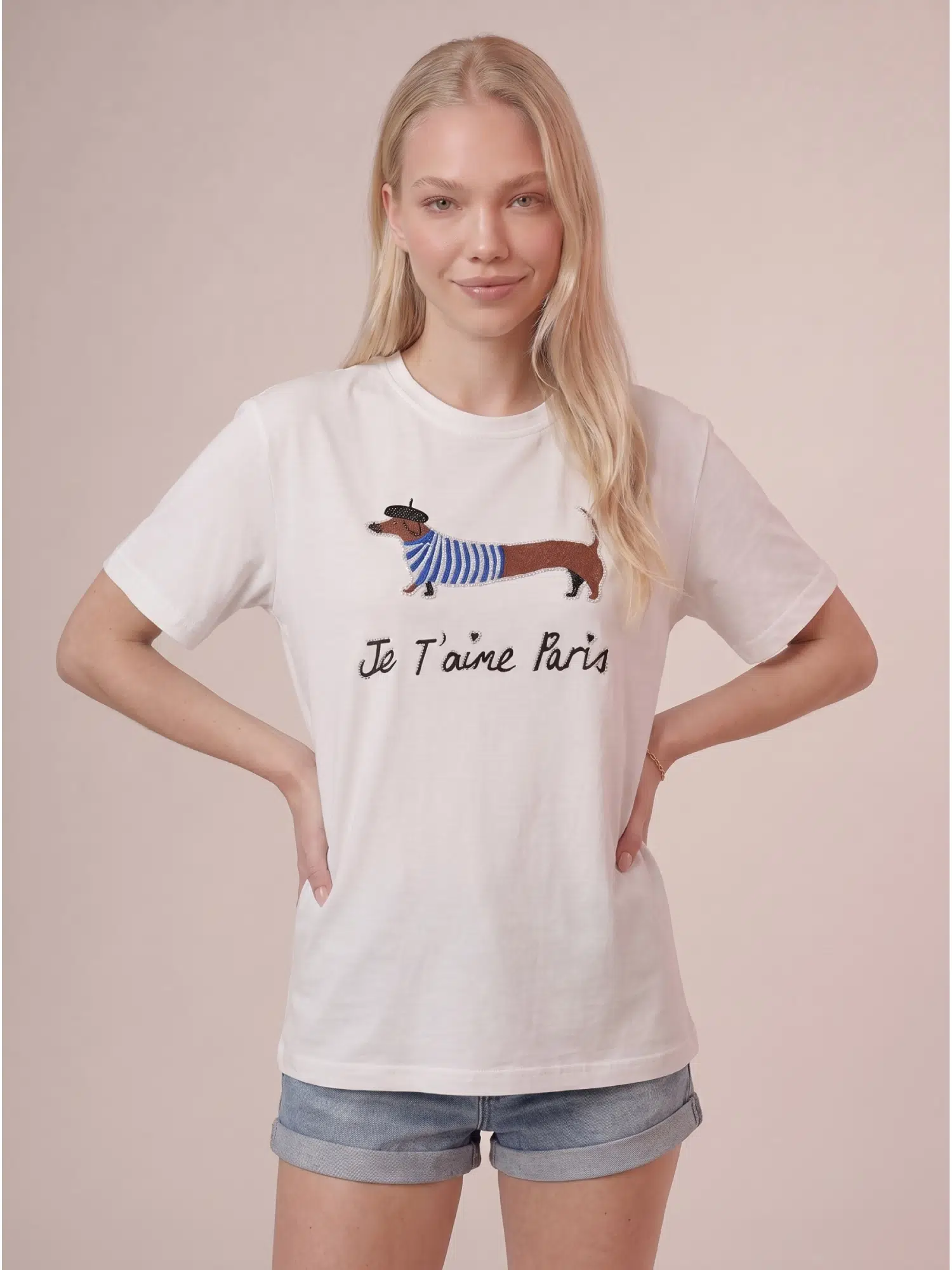 Taşlı Köpek Ve Yazılı Tshirt 5193