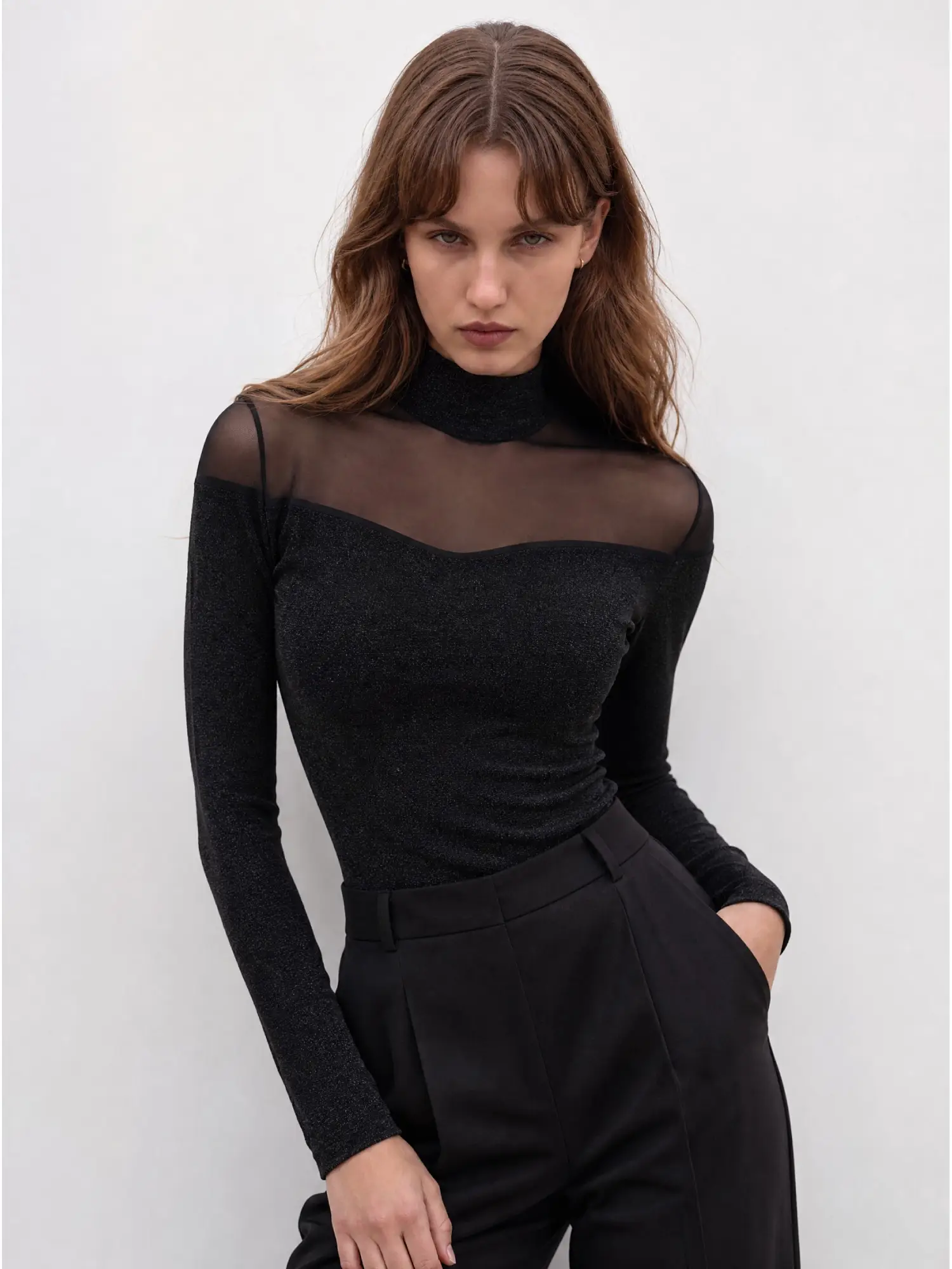 Tül Detay Simli Çıtçıtlı Bluz 252236