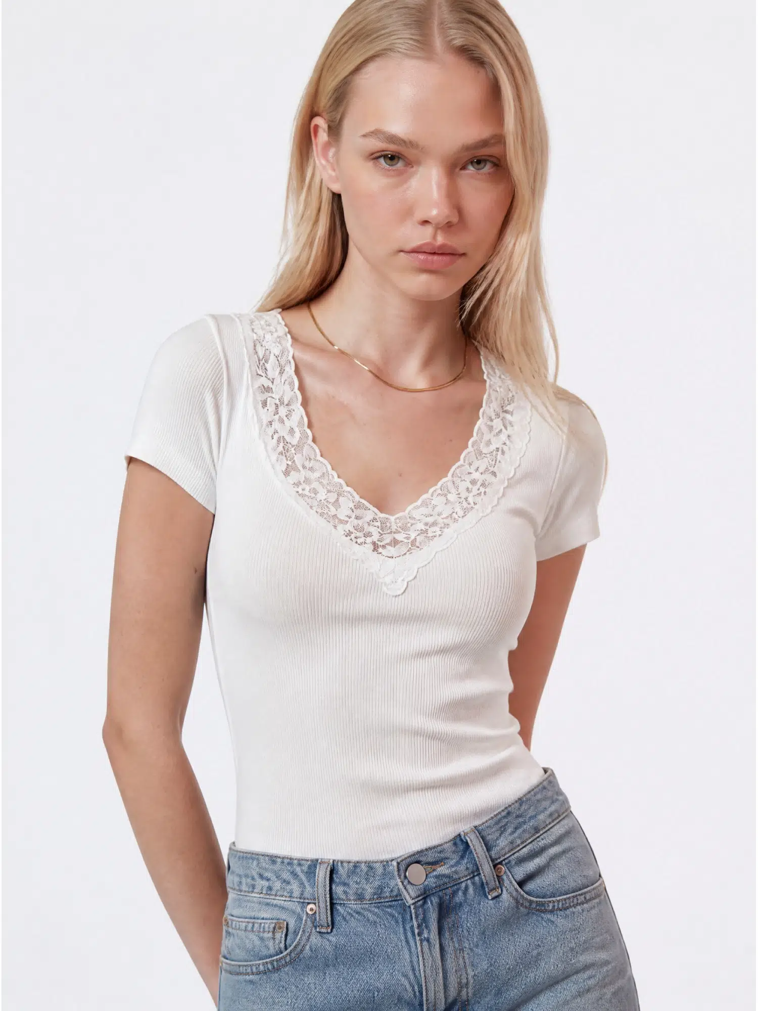 V Yaka Dantelli Tshirt 17657